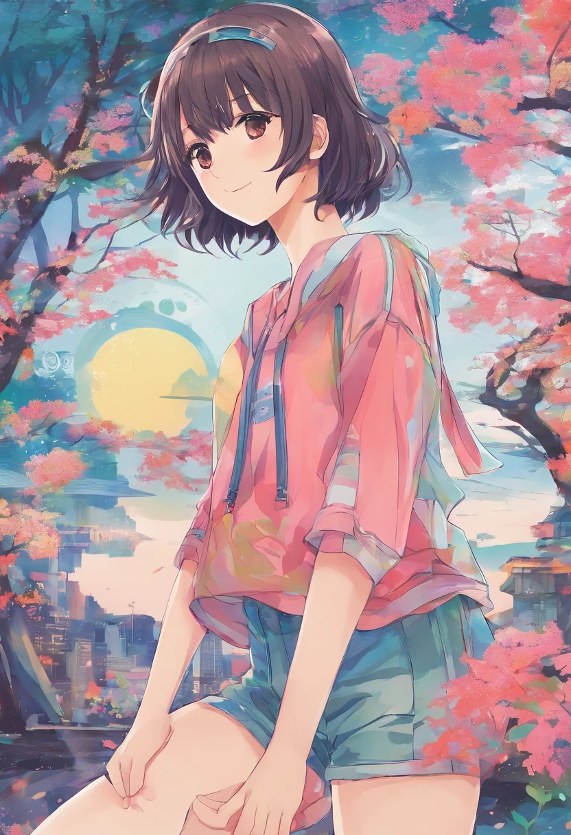 girlish, Crop Top adolescente, shorts, anime