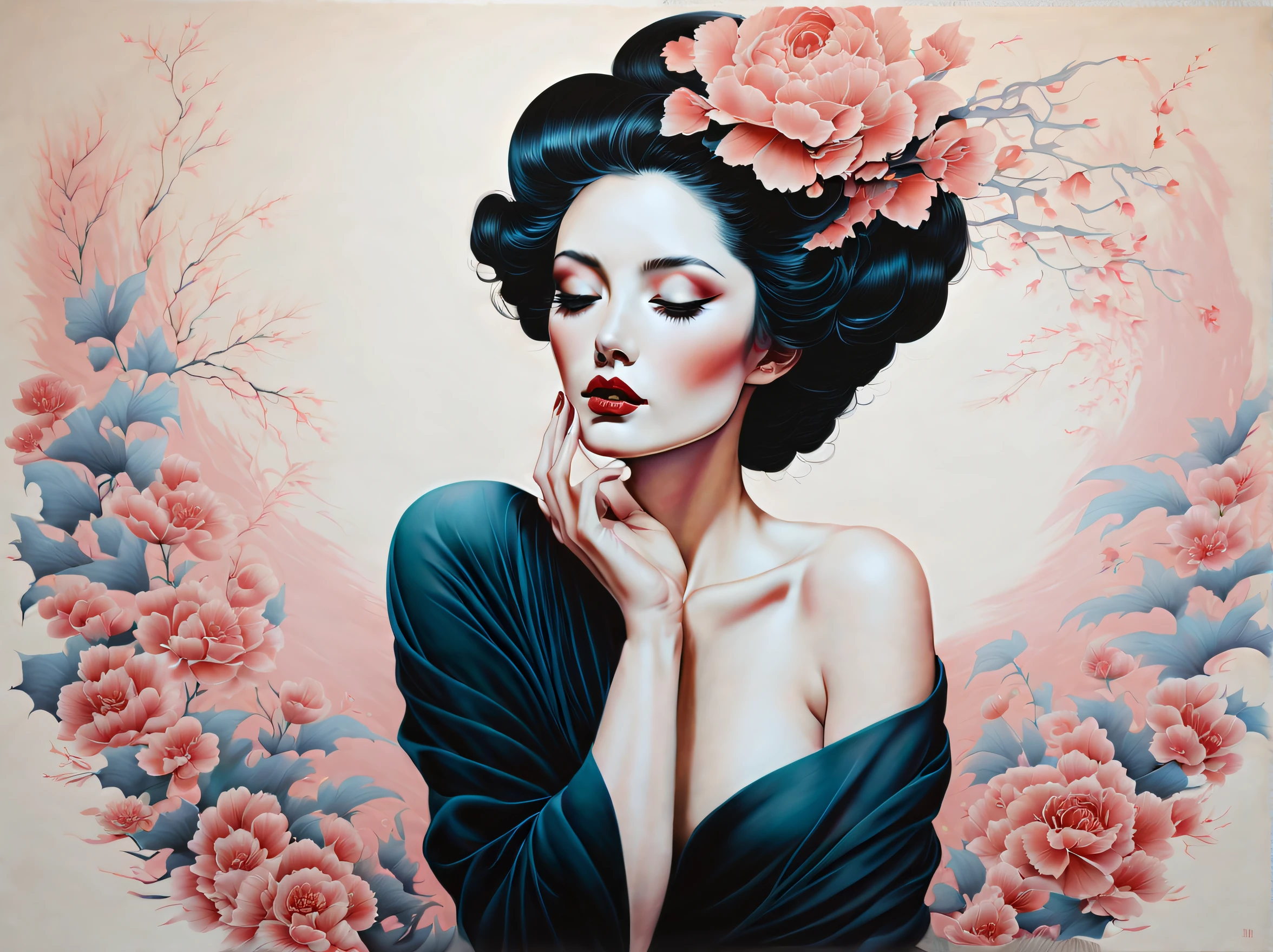 chiaroscuro technique on sensual illustration of an elegant woman, vintage , eerie, silky matte painting, by Hannah Dale, by Harumi Hironaka, extremely soft colors, vibrant, highly detailed, digital artwork, high contrast, dramatic, refined, tonal,