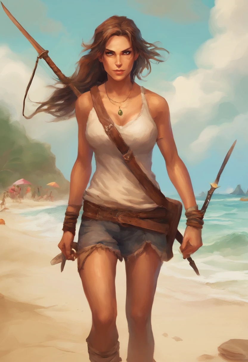 Lara Croft at a nudist beach