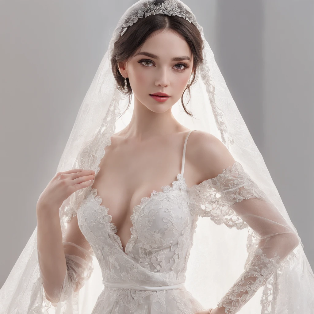 (Masterpiece), Best quality, Highest quality, Highly detailed CG unity 8k wallpaper, Original, high resolution, (Depth of field: 1.5), Fidelity: 1.3, Breasts, Bridal portrait style, 1 girl, Curtains, light yarn , Bridal veil, Wedding dress, Curtains, jewelry, Solo, Earrings, teeth, Bride, black_Hair