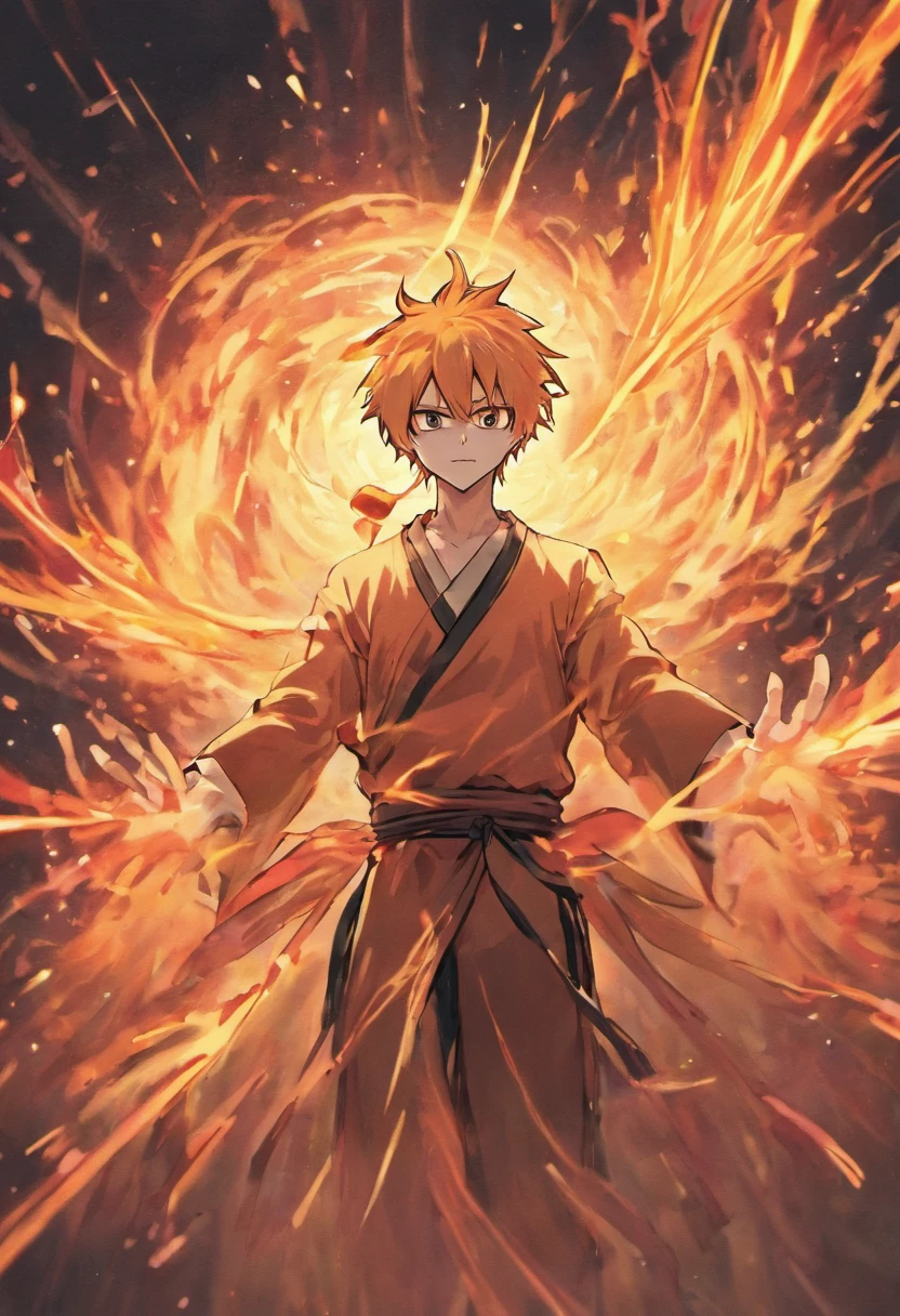 CREATE BLEACH MANGA STYLE IMAGE, YOUKAI HOMEM COM CABELO LONGO E VERMELHO, COM ORELHAS DE RAPOSA E UMA GRANDE CAUDA