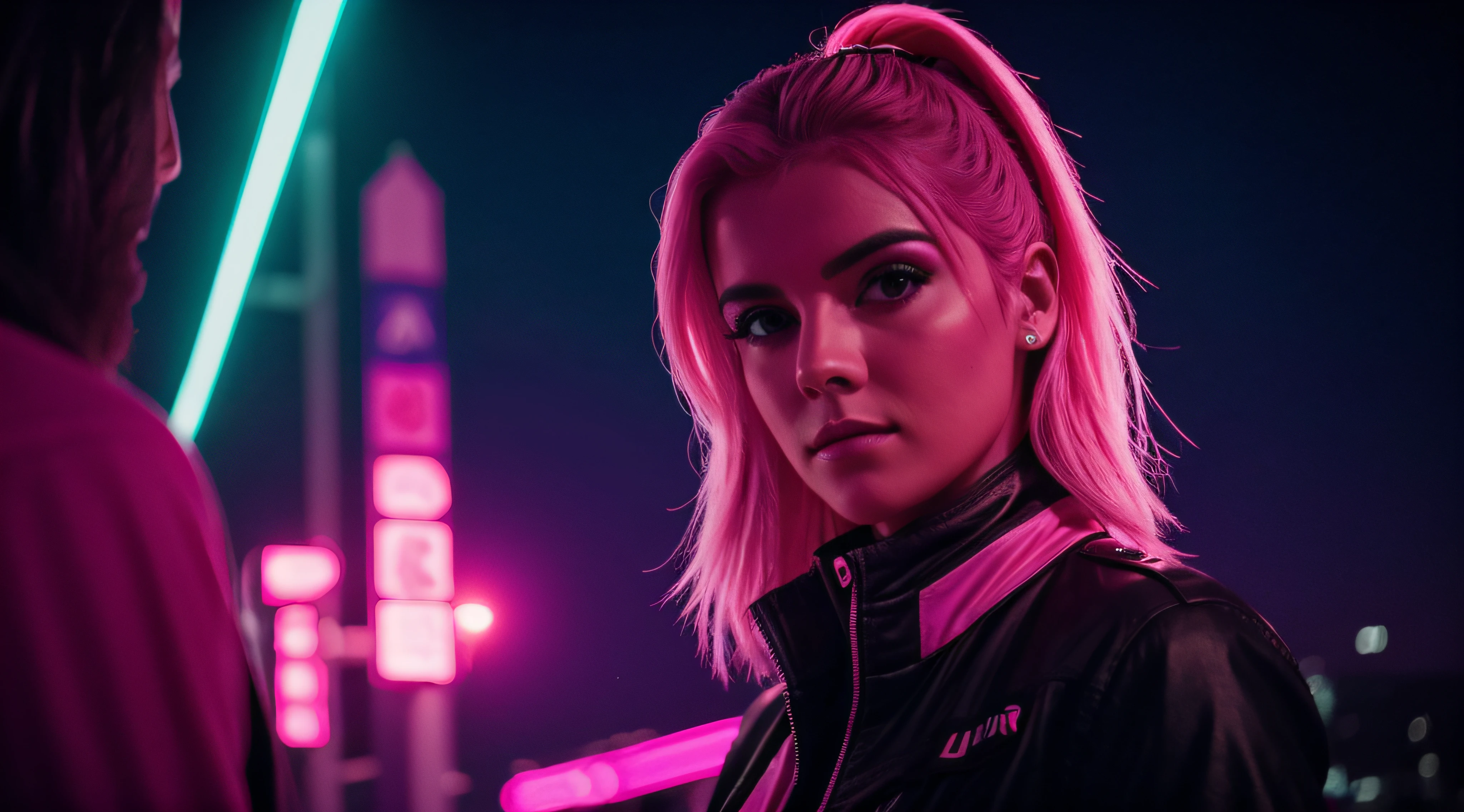 (obra prima) (ultradetalhada) (ultrarrealista) Cantora Pink, Neon light, noite, Foto premiada, BLN-L24, exposure,Alto contraste,low saturation,high saturation 8k 3D, f 2.8 lentes, Cinematic lighting