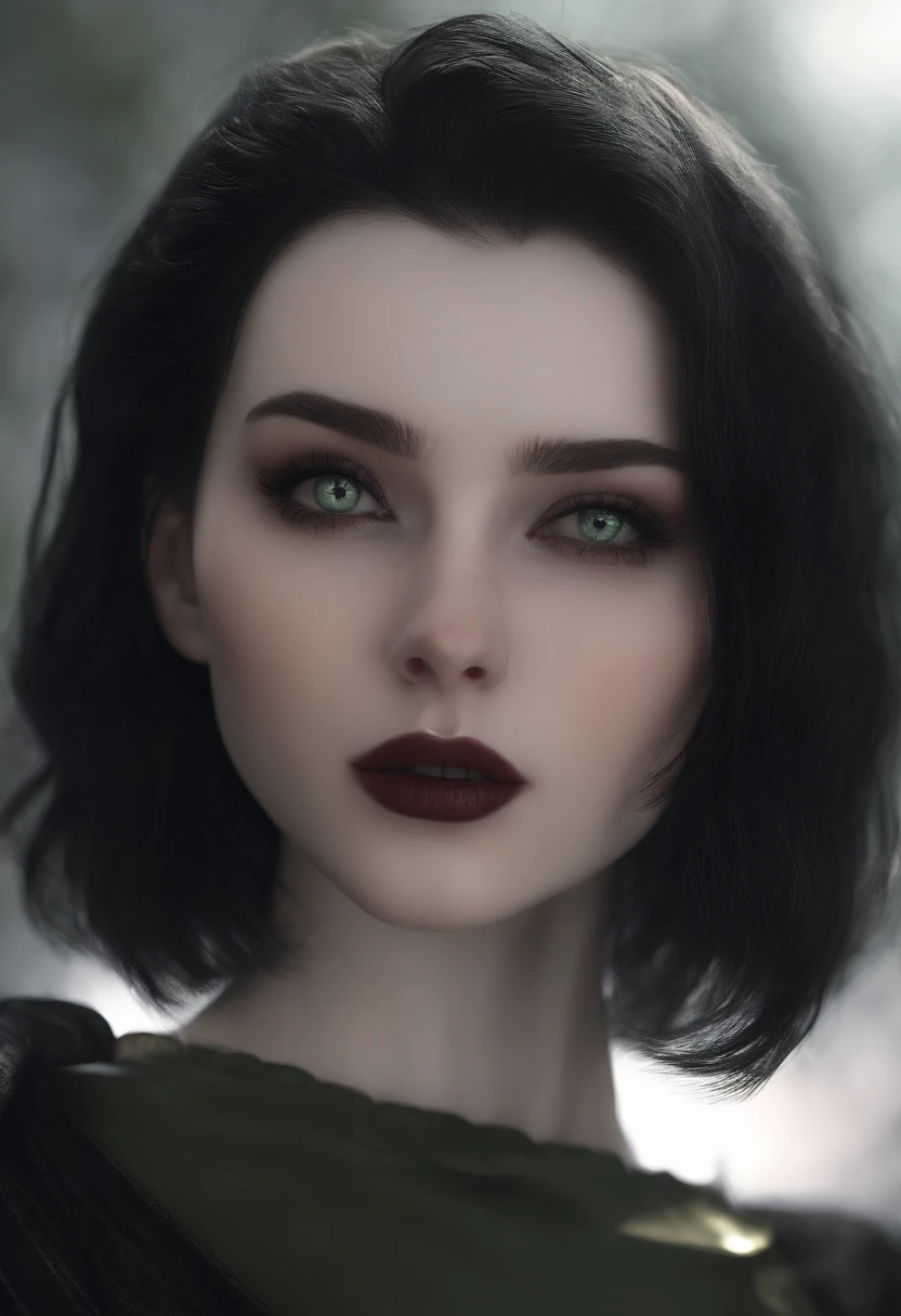 (extremely detailed CG:1.2), (masterpiece:1.2), (best quality:1.2),,((absurdres)),looking at viewer,full body, solo,1girl,goth ,emo ,pale skin,short hai,black hair,20 year old,freckles,black lipstick,eyeshadow,green eyes,vampire,vampire fangs