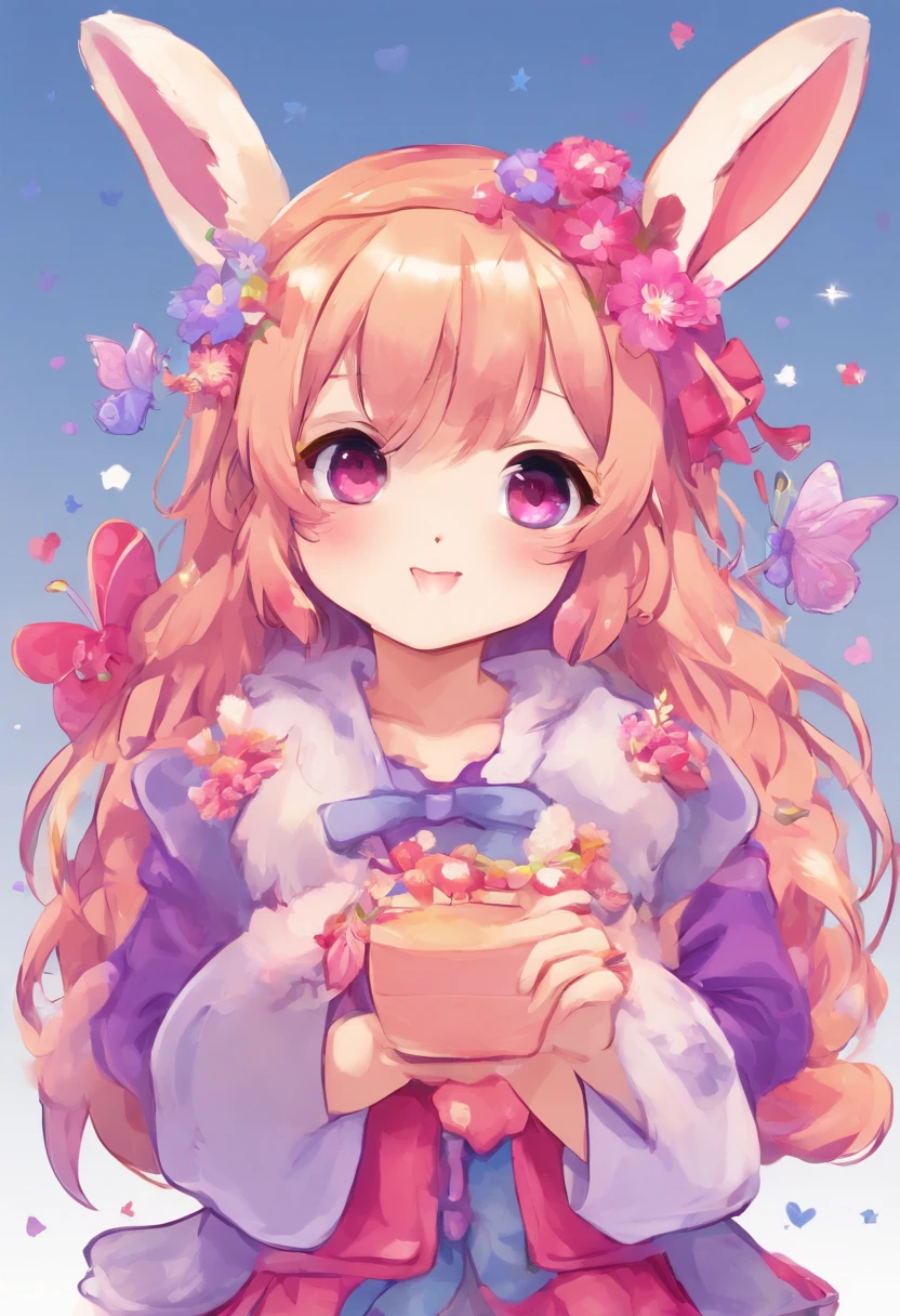 Three-headed rabbit girl with red and purple odd-eyes