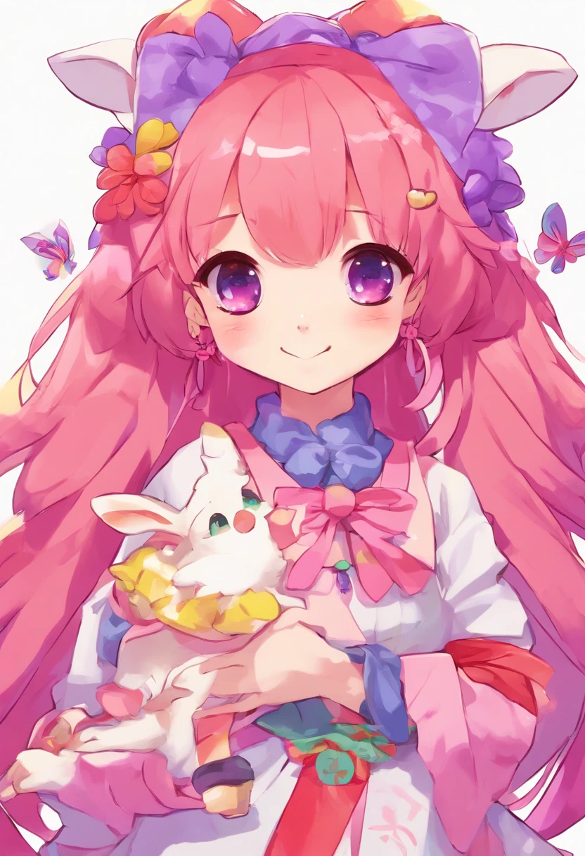 Three-headed rabbit girl with red and purple odd-eyes