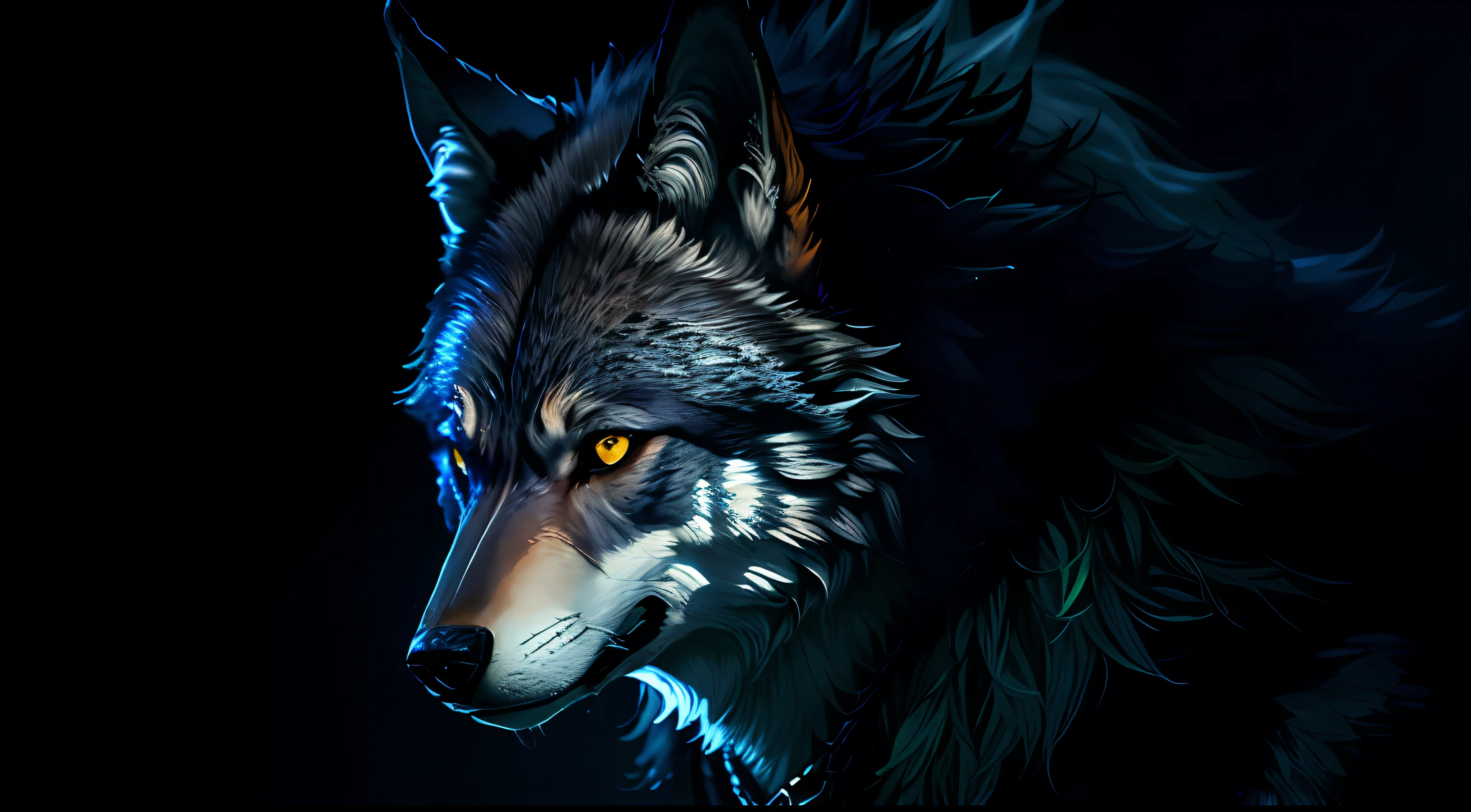 masterpiece, best quality, dark environment, backlit, blue moon, wolf, wolf head, wolf hair, (very detailed CG unified 8k wallpaper), (best quality), (best illustration), bow-waisted werewolf, close-up, focused face, depth of field, blurred background, black forest, (best shadows), detailed green eyes, ridiculous, realistic lighting, (abyss), beautifully detailed, Peter Morbach's work, fog,