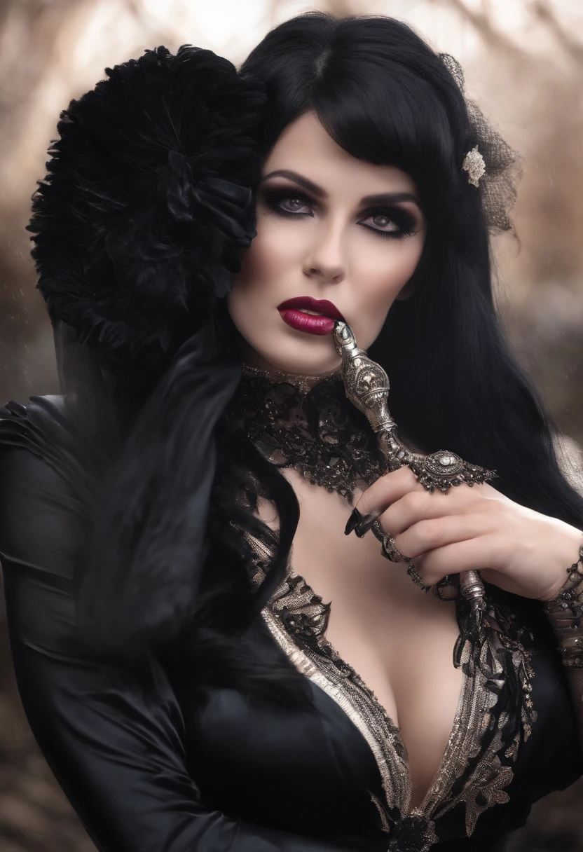 A sexy goth women doing a tit job and a massive ???? while sucking the tip