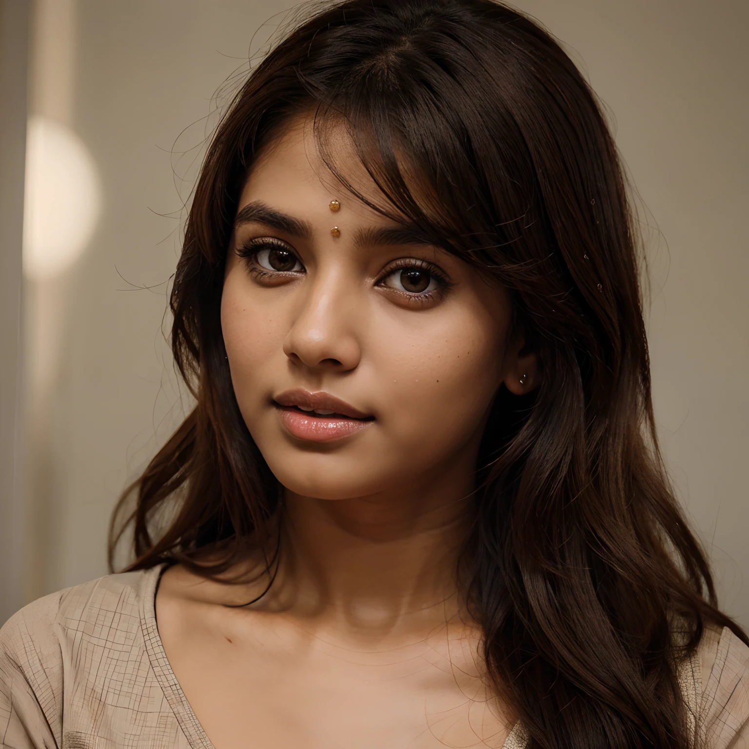 Modern tamil girl best quality, works, (realistic: 1,2), 1 girl, brown hair, brown eyes, Front, detailed face, beautiful eyes