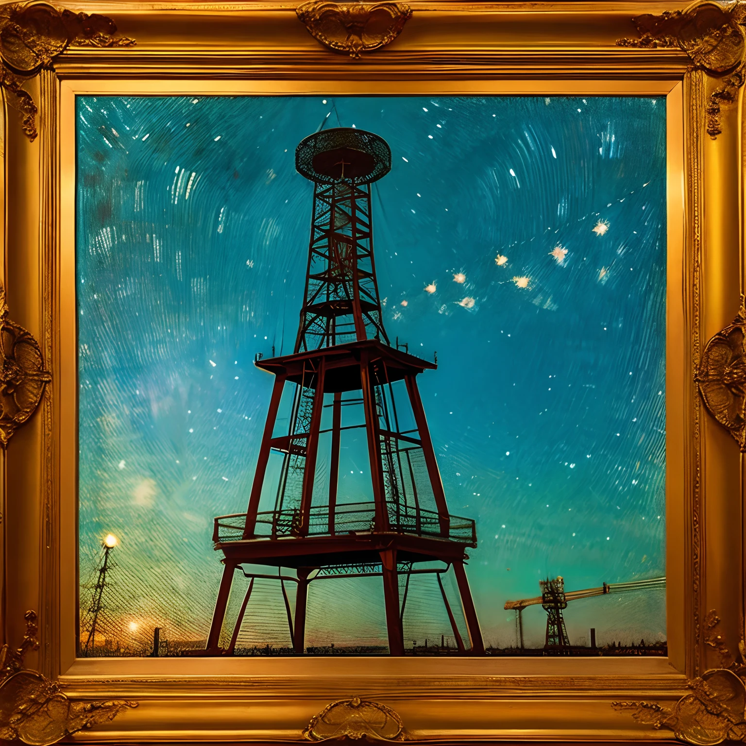 Nikola Tesla's radio tower in Van Gogh style