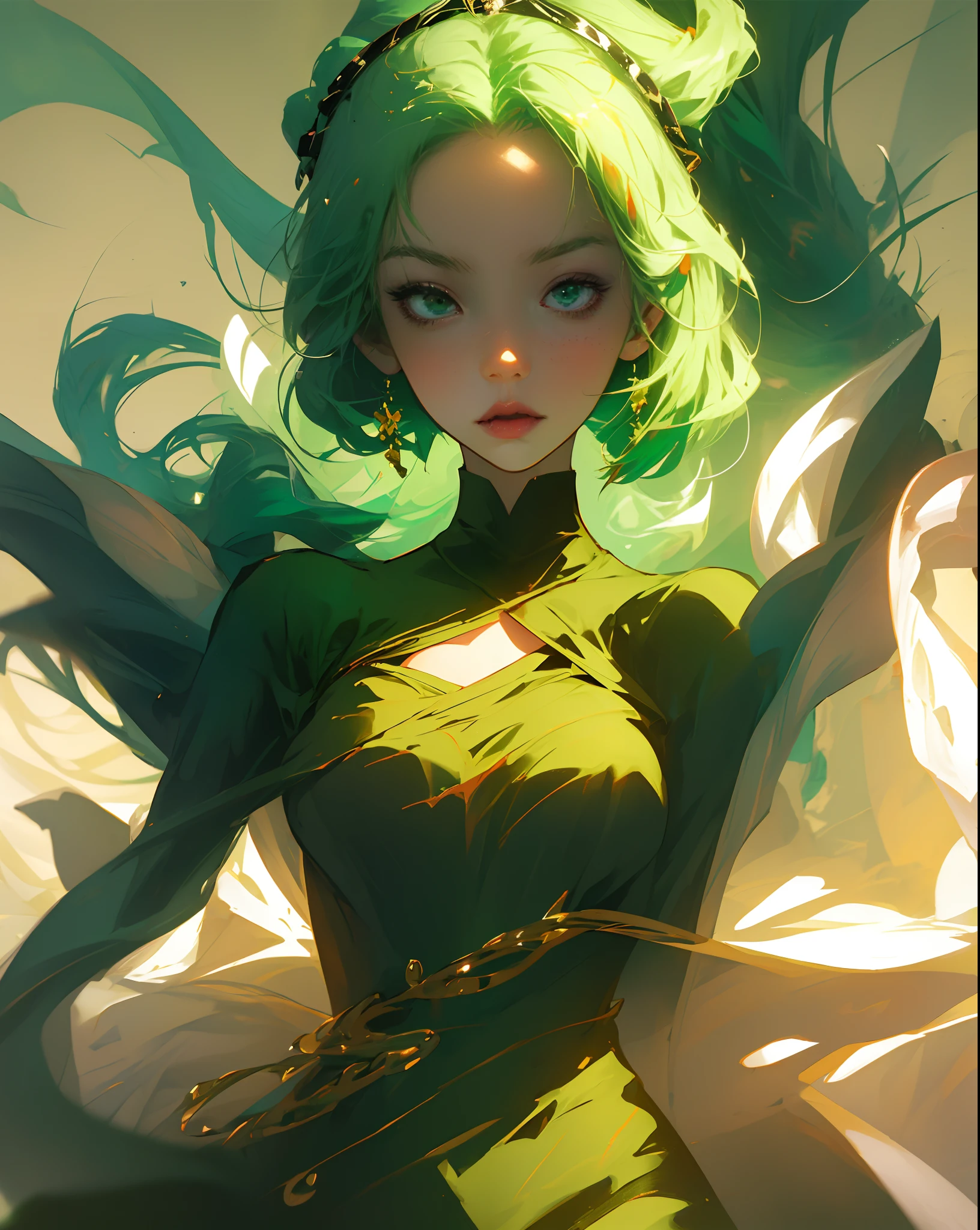Anime girl greenhair milf greendress elegant opm
