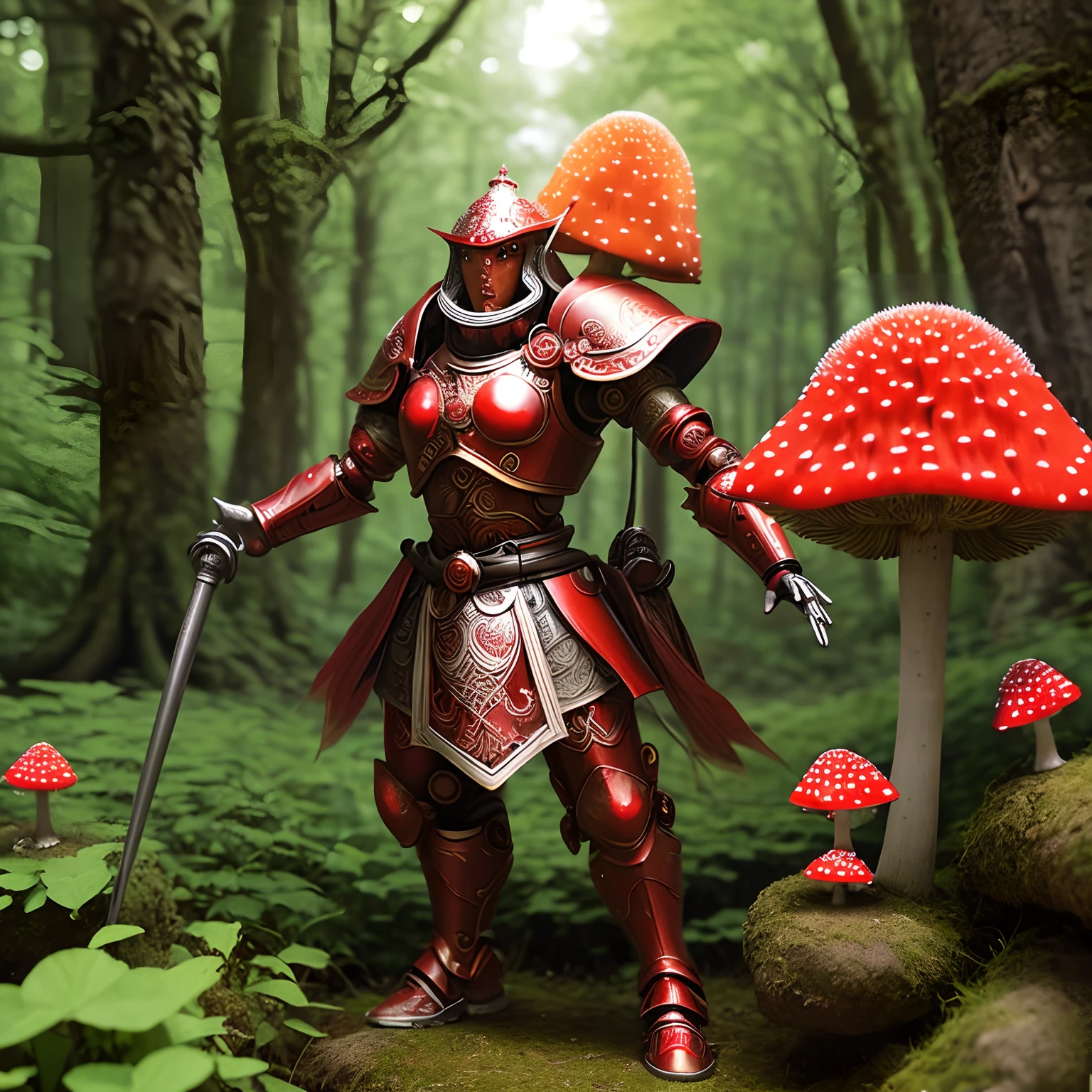 monk warrior magical red fly agaric - artificial intelligence.  Strength and power of the mind