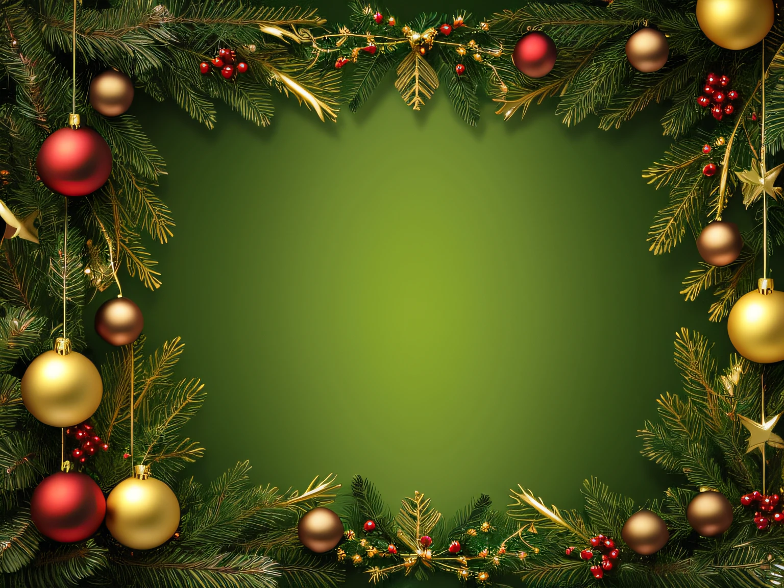 CHRISTMAS FRAME, DECORATICO VERDE, ESPACIO CENTRAL DE COLOR DORADO PARA PONER TEXTO, UHD, 8K