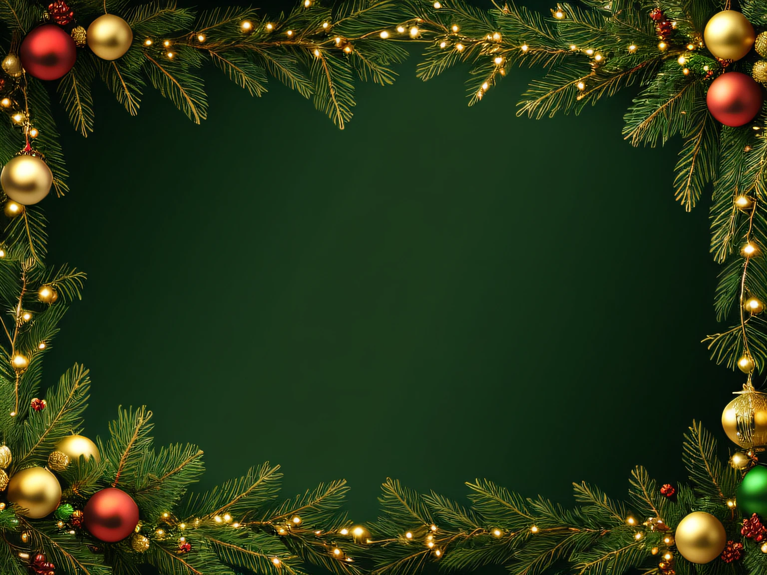 CHRISTMAS FRAME, DECORATICO VERDE, ESPACIO CENTRAL DE COLOR DORADO PARA PONER TEXTO, UHD, 8K