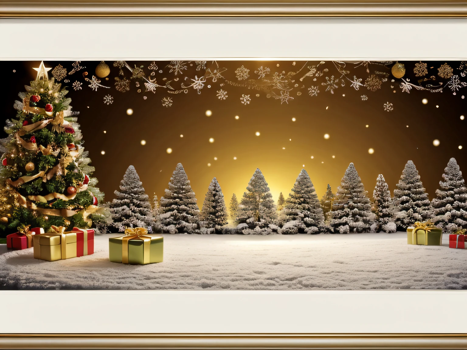 CHRISTMAS FRAME, DECORATICO BLANCO, ESPACIO CENTRAL DE COLOR DORADO PARA PONER TEXTO, UHD, 8K
