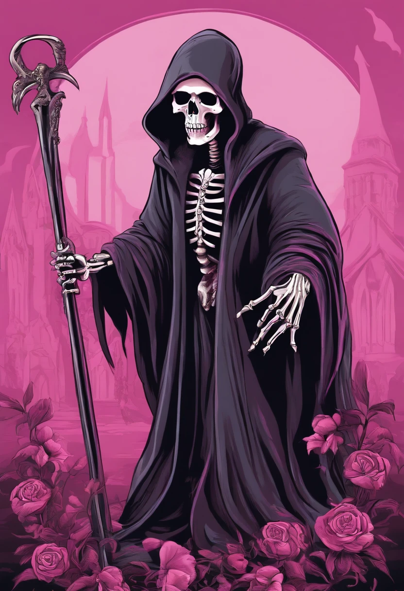 grim reaper skeleton in pink bunny slippers shoes cartoon vector