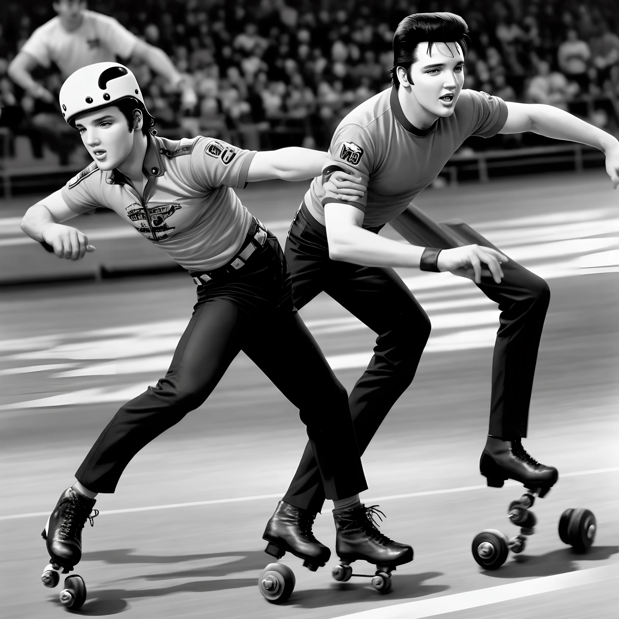 Elvis Presley doing roller derby