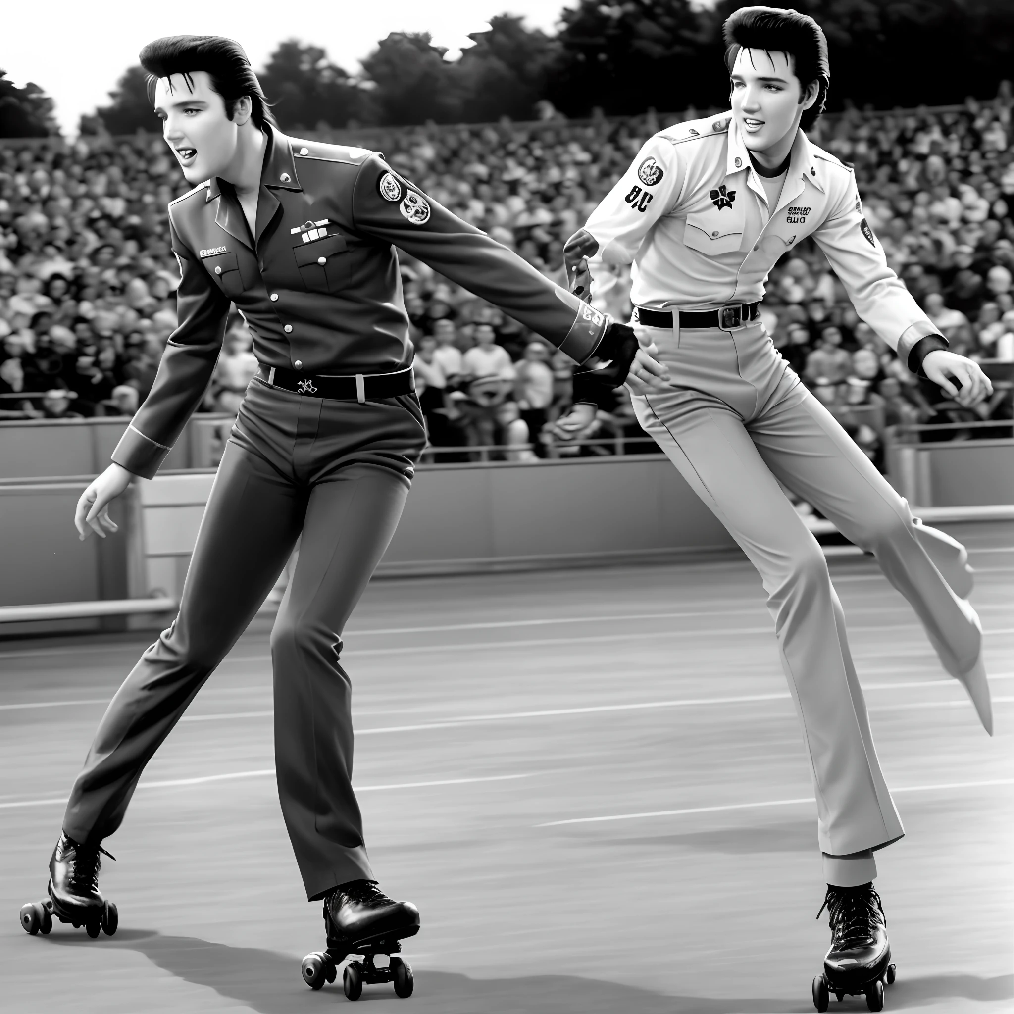 Elvis Presley doing roller derby