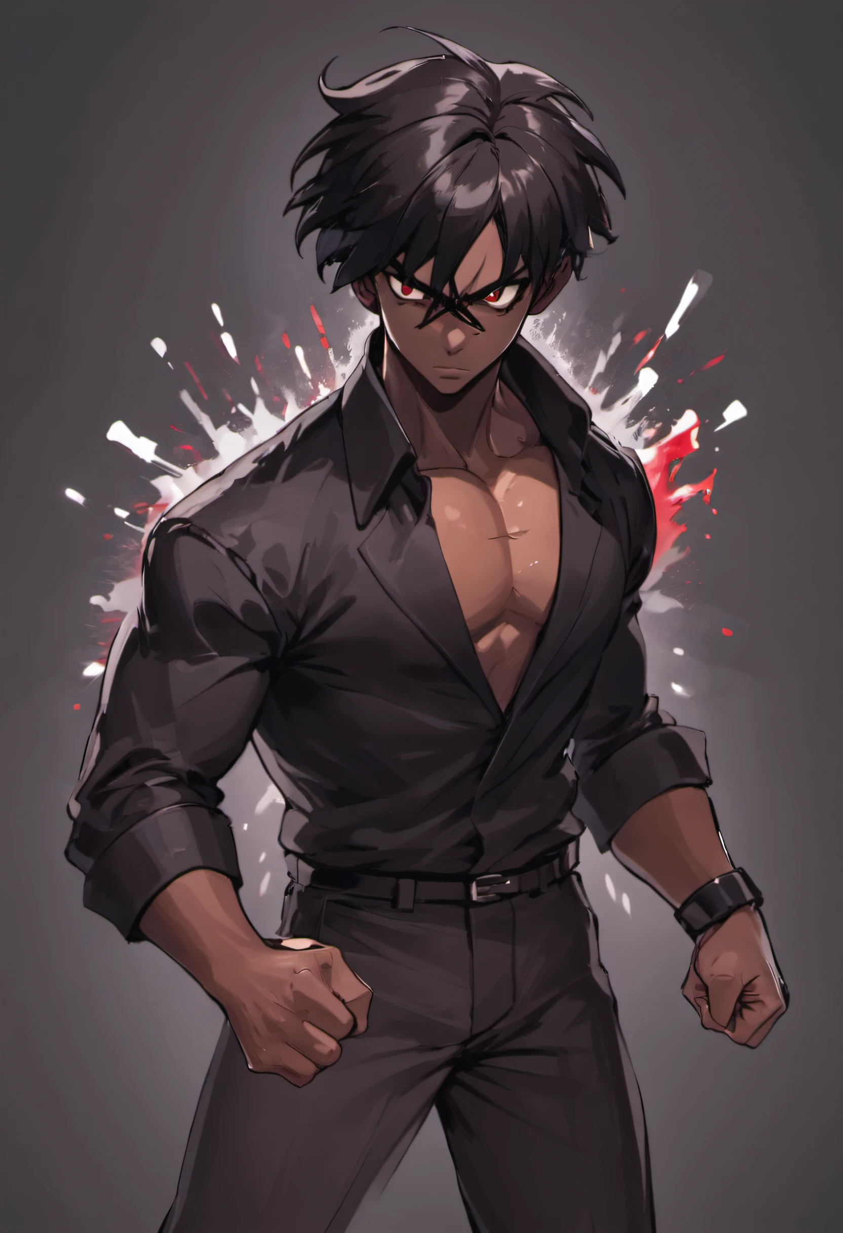 serious, dark man, black hair in black clothes