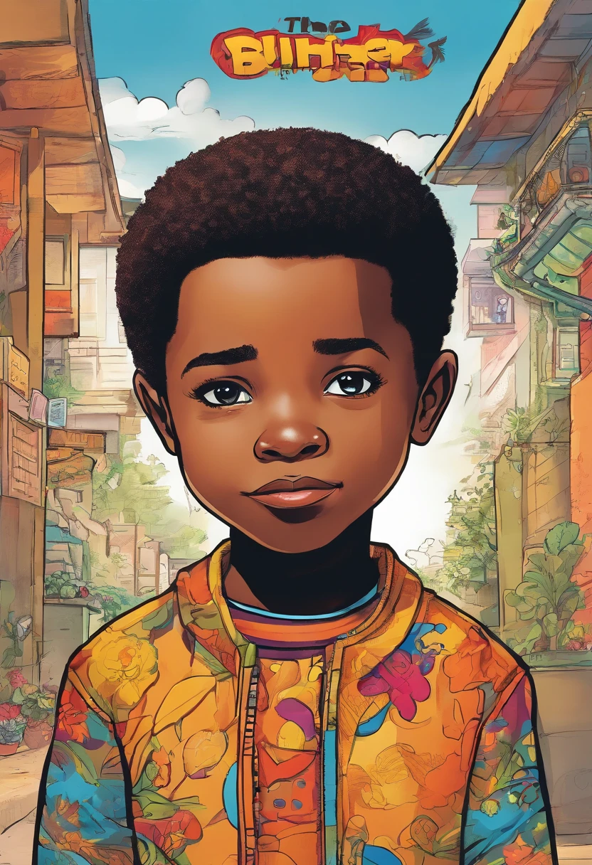 The face of a five-year-old black male child, Insist on seriousness in the child's gaze.