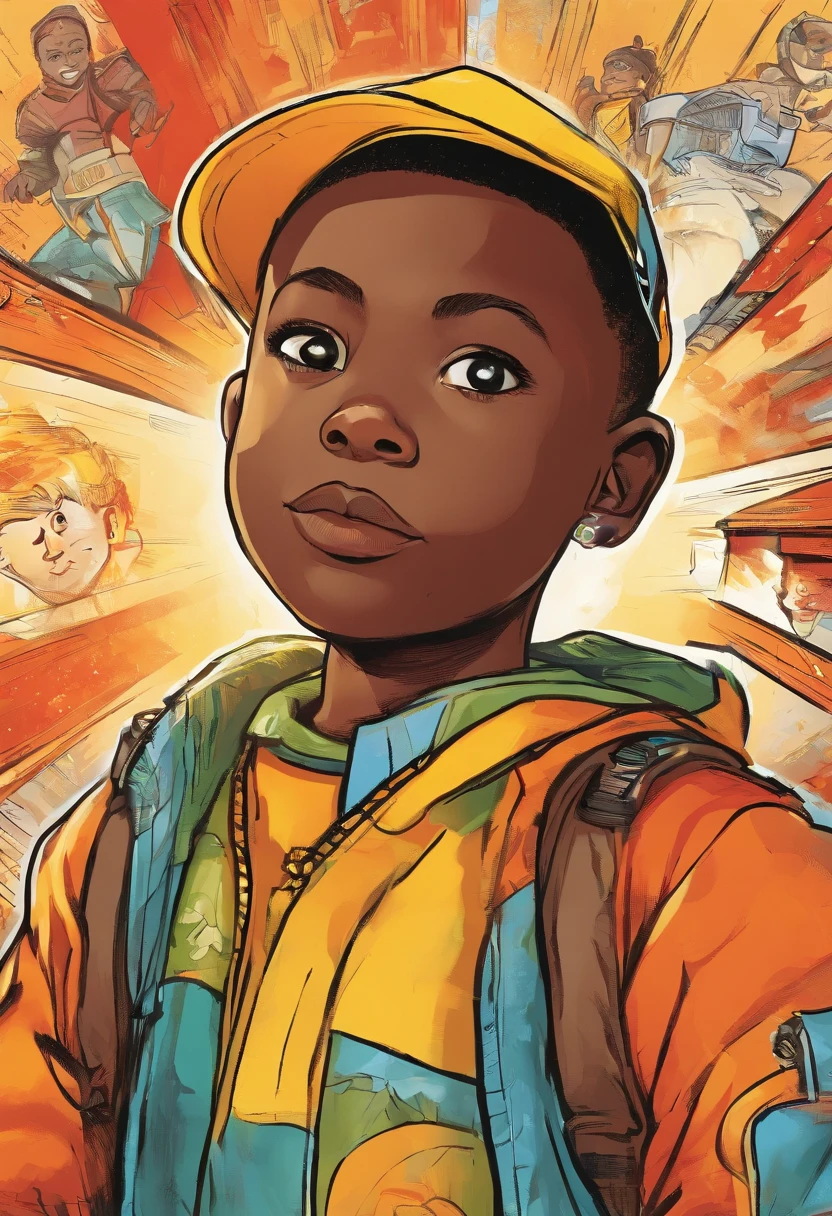 The face of a five-year-old black male child, Insist on seriousness in the child's gaze.