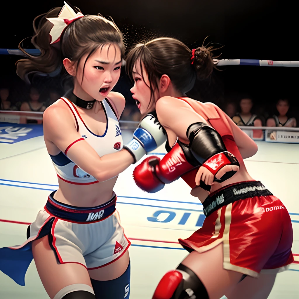 (masterpiece, best quality, ultra detailed), 2girl, wrestling, ring, fight,