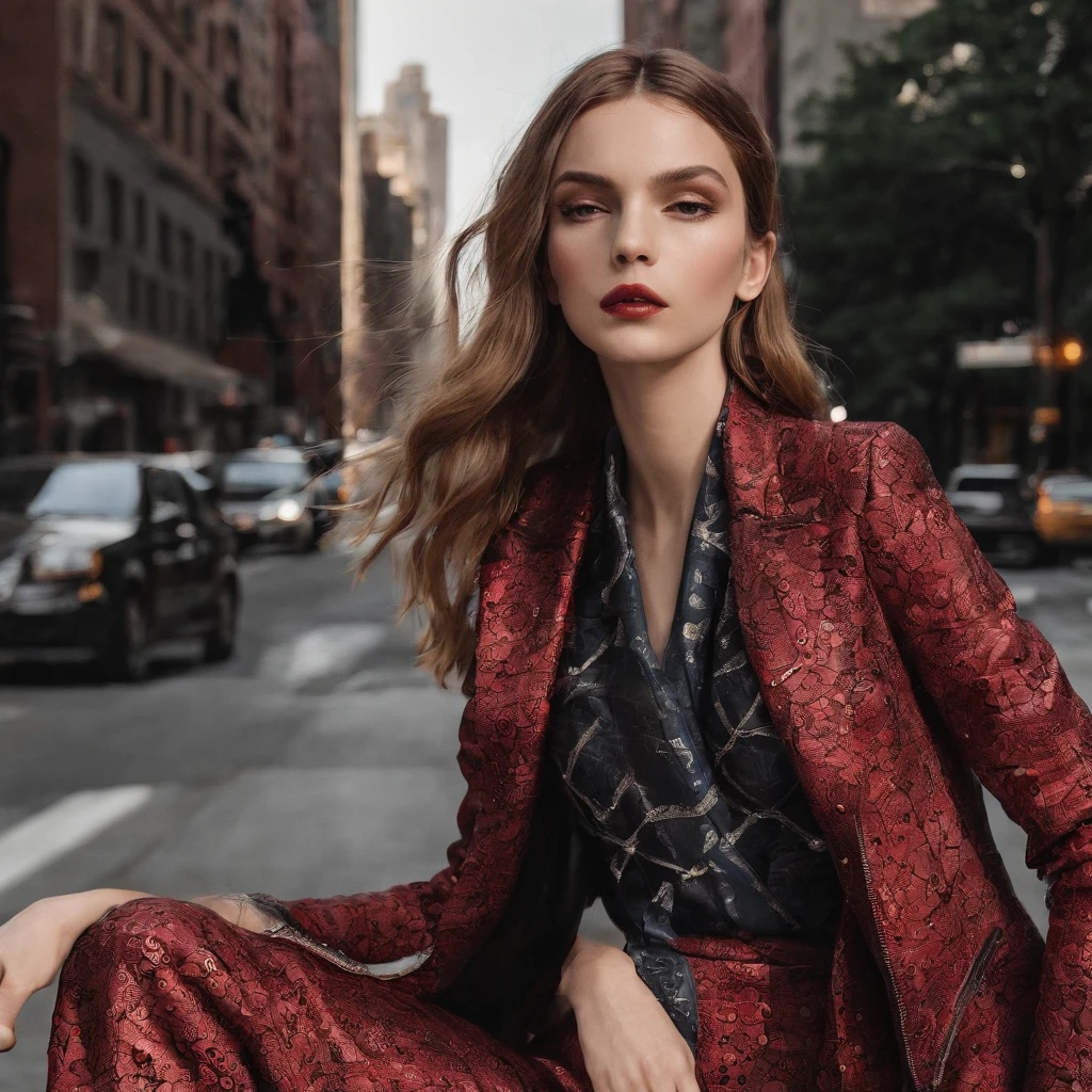 Menina com roupas do Homem-Aranha no meio de nova York