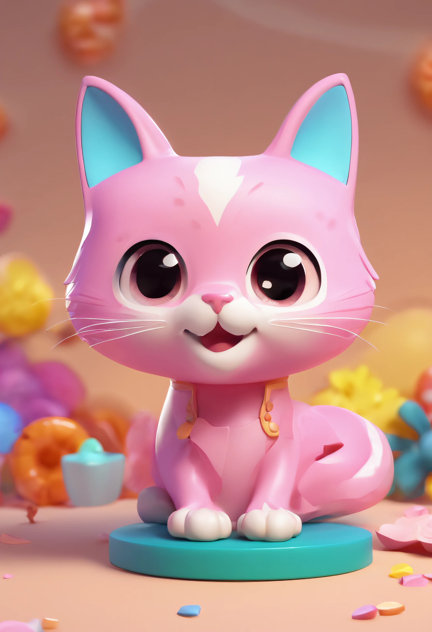 Por favor, Create a lovely image of a cute pink cat holding a compliment in his hand. Make sure the cat is smiling and that the compliment is clearly visible. A cena deve ser alegre e colorida, com uma atmosfera positiva. Surprise me with the details and the expression of the cat, and make the compliment genuinely adorable. This image should convey a sense of happiness and appreciation. What you create will be greatly appreciated