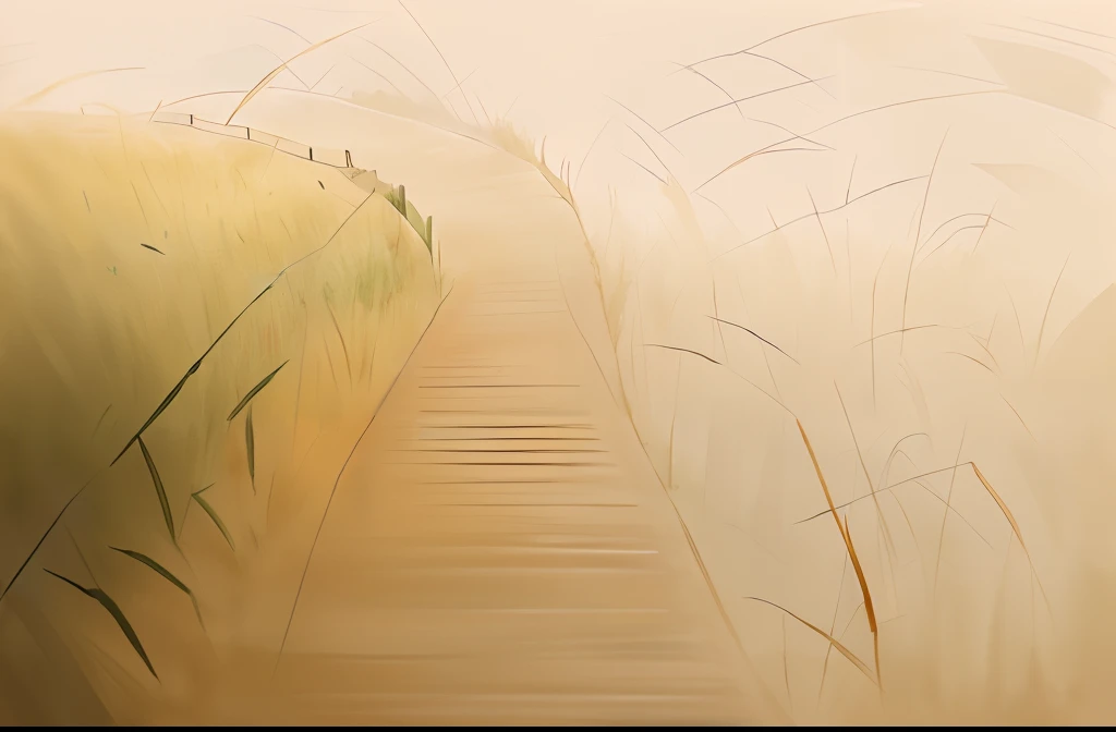 drawing of a path through a field of tall grass.