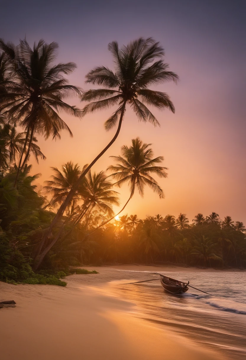 A beautiful sunset on a sandy beach in Sri Lanka, with palm trees swaying gently in the breeze. The colors of the sky are vibrant and vivid, with shades of orange, pink, and purple blending together seamlessly. The golden rays of the setting sun cast a warm glow over the scene, creating a serene and peaceful atmosphere.

The sand on the beach is soft and powdery, with tiny seashells scattered throughout. The waves of the Indian Ocean gently crash against the shore, creating a soothing sound. The clear blue water stretches out as far as the eye can see, inviting you to take a refreshing dip.

In the distance, there is a traditional Sri Lankan fishing boat, with its colorful sails billowing in the wind. The boat is adorned with intricate patterns and designs, showcasing the rich artistic heritage of the country. The fishermen on board are skillfully maneuvering their nets, capturing the abundance of fish in the crystal-clear water.

As the night approaches, the sky transforms into a magnificent display of stars. The constellations twinkle above, creating a mesmerizing sight. The moon rises slowly, casting a soft, silver light over the landscape. The palm trees sway gently in the night breeze, creating a soothing rustling sound.

The overall image is of the highest quality, with ultra-detailed textures and vibrant colors. Every element of the scene is carefully crafted to create a realistic and immersive experience. The lighting is soft and natural, adding depth and dimension to the image.

In terms of artistic style, the scene is a blend of landscapes and photography, capturing the beauty and tranquility of Sri Lanka. The color palette is warm and inviting, with a focus on earth tones and pastel shades. The lighting is natural and flattering, enhancing the overall mood of the scene.

This prompt will result in a stunning masterpiece, showcasing the beauty and serenity of Sri Lanka's beaches.