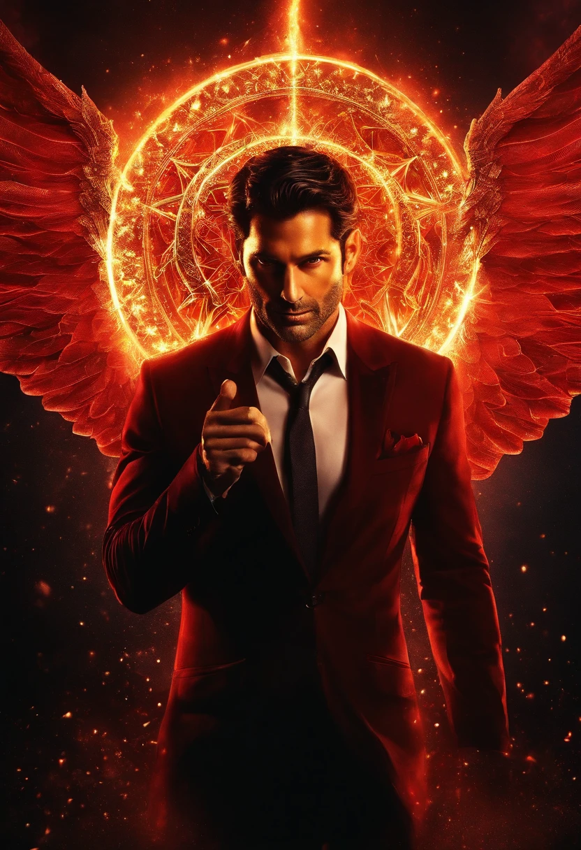 Lucifer MorningStar , ojos rojos y brillantes, misterioso, horripilante, Pesadilla, colores muy brillantes, light particles, con luz brillante, Mshiff, Arte de papel pintado, Fondo de pantalla UHD