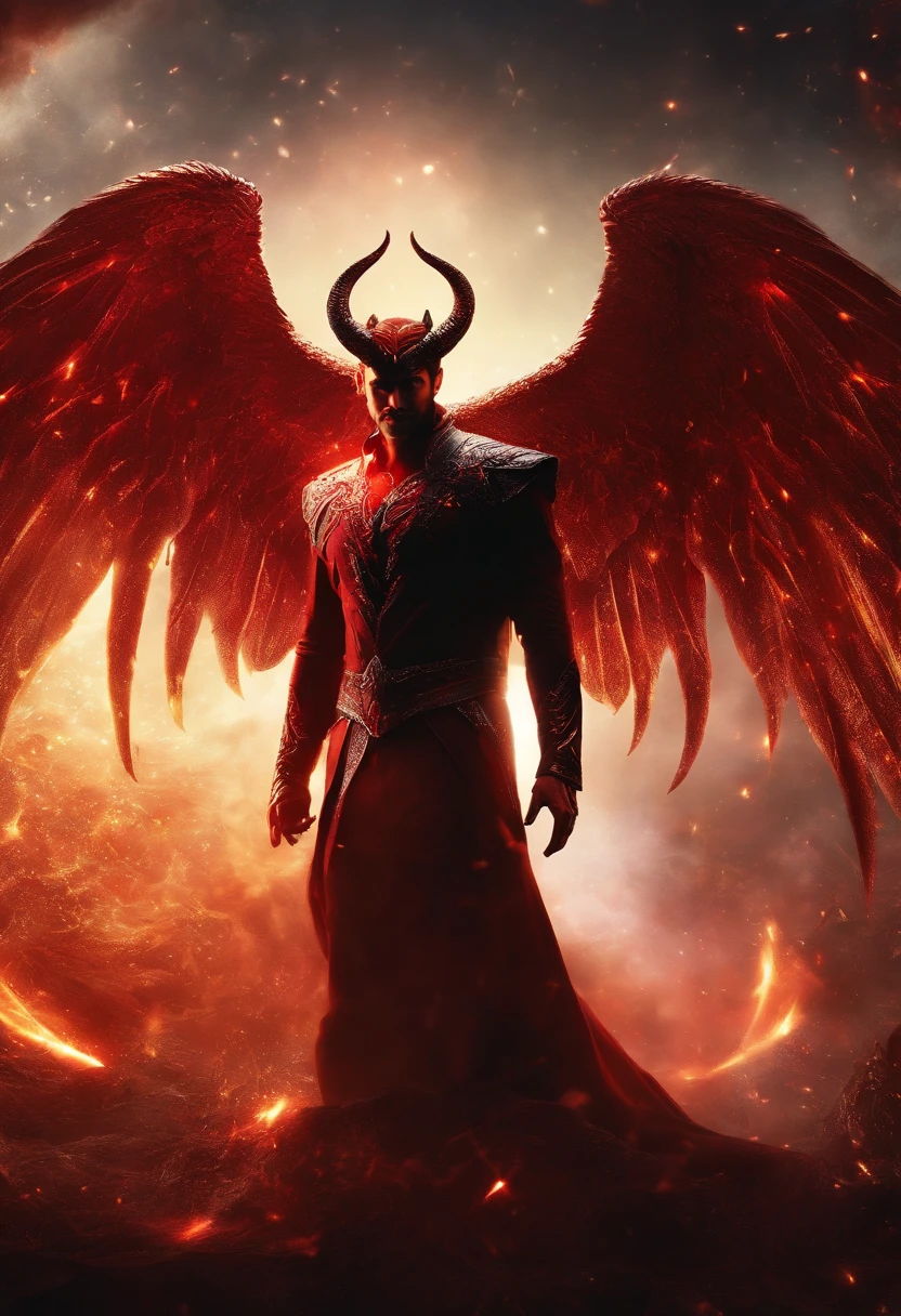 Lucifer MorningStar , ojos rojos  y brillantes,  misterioso, horripilante, Pesadilla, colores muy brillantes, light particles, con luz brillante, Mshiff, Arte de papel pintado, Fondo de pantalla UHD