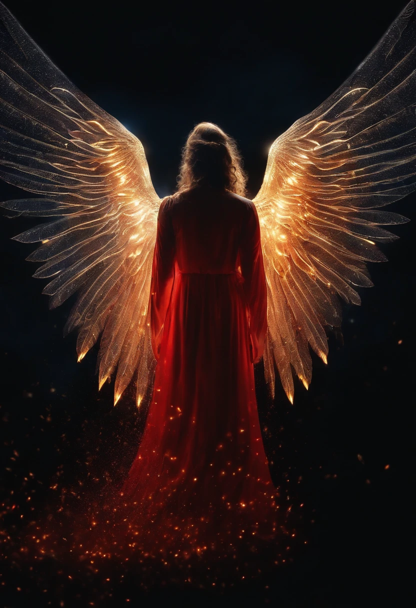 Angel Lucifer , ojos rojos y brillantes, misterioso, horripilante, Pesadilla, colores muy brillantes, light particles, con luz brillante, Mshiff, Arte de papel pintado, Fondo de pantalla UHD