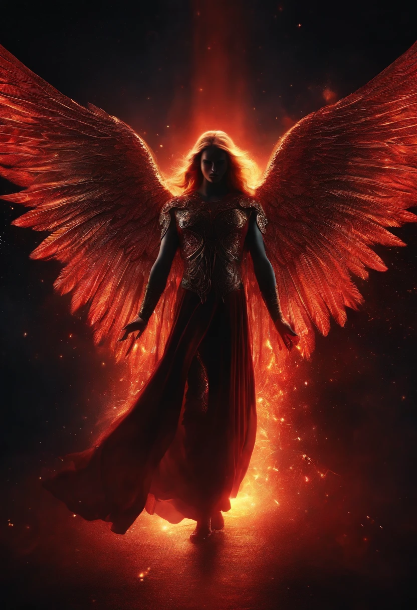 Angel Lucifer  , ojos rojos y brillantes, misterioso, horripilante, Pesadilla, colores muy brillantes, light particles, con luz brillante, Mshiff, Arte de papel pintado, Fondo de pantalla UHD