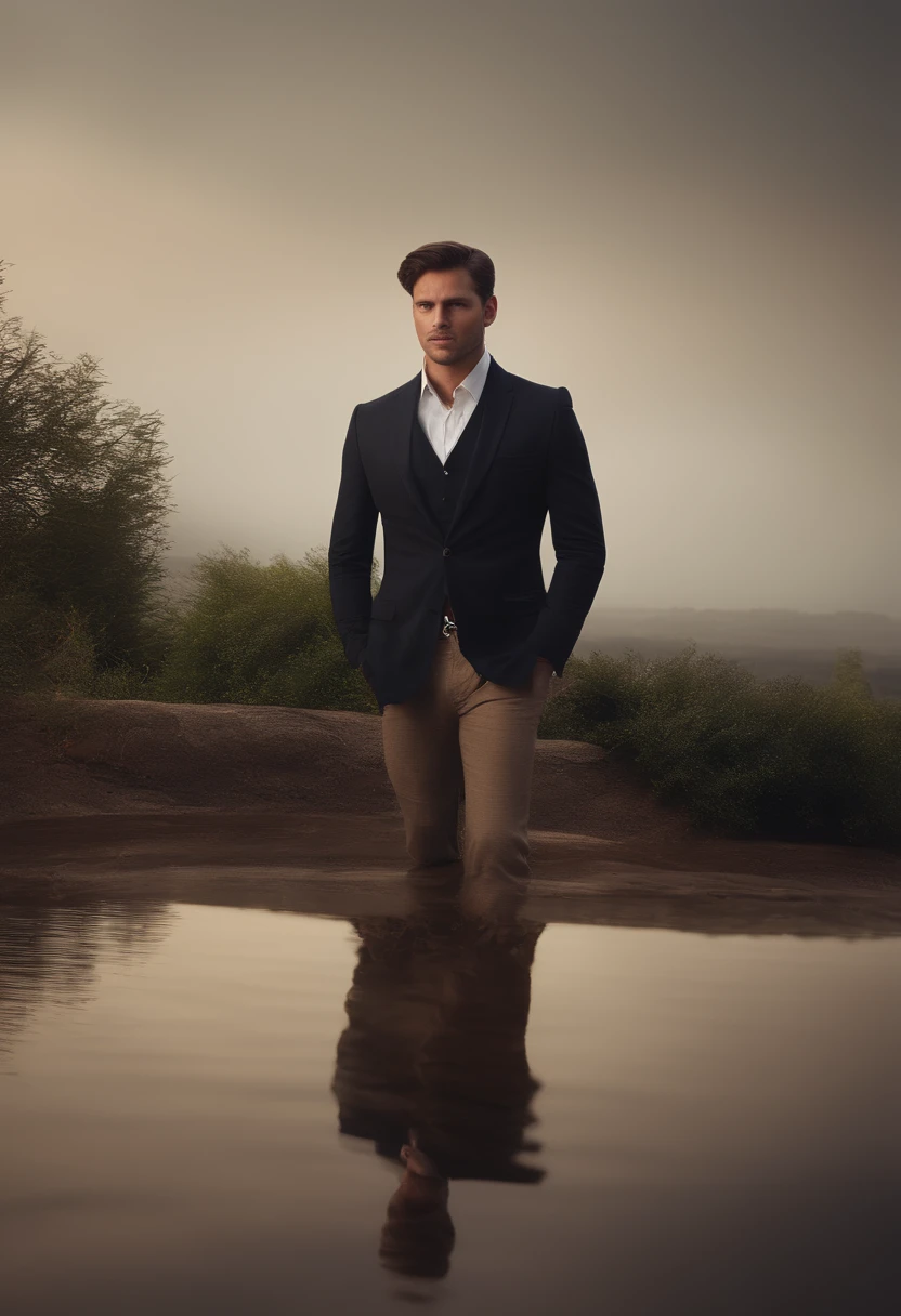 Jeune Homme d'affaire, dark brown hair, yeux marron, dans un bureau, ambition, sans barbe, lighting