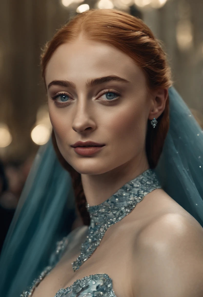 Sophie Turner,((qualidade superior、em 8K、obra prima:1.3))Vestindo um mech branco-prateado，Menina com um rosto delicado，A mais alta qualidade de imagem，ultraclaro