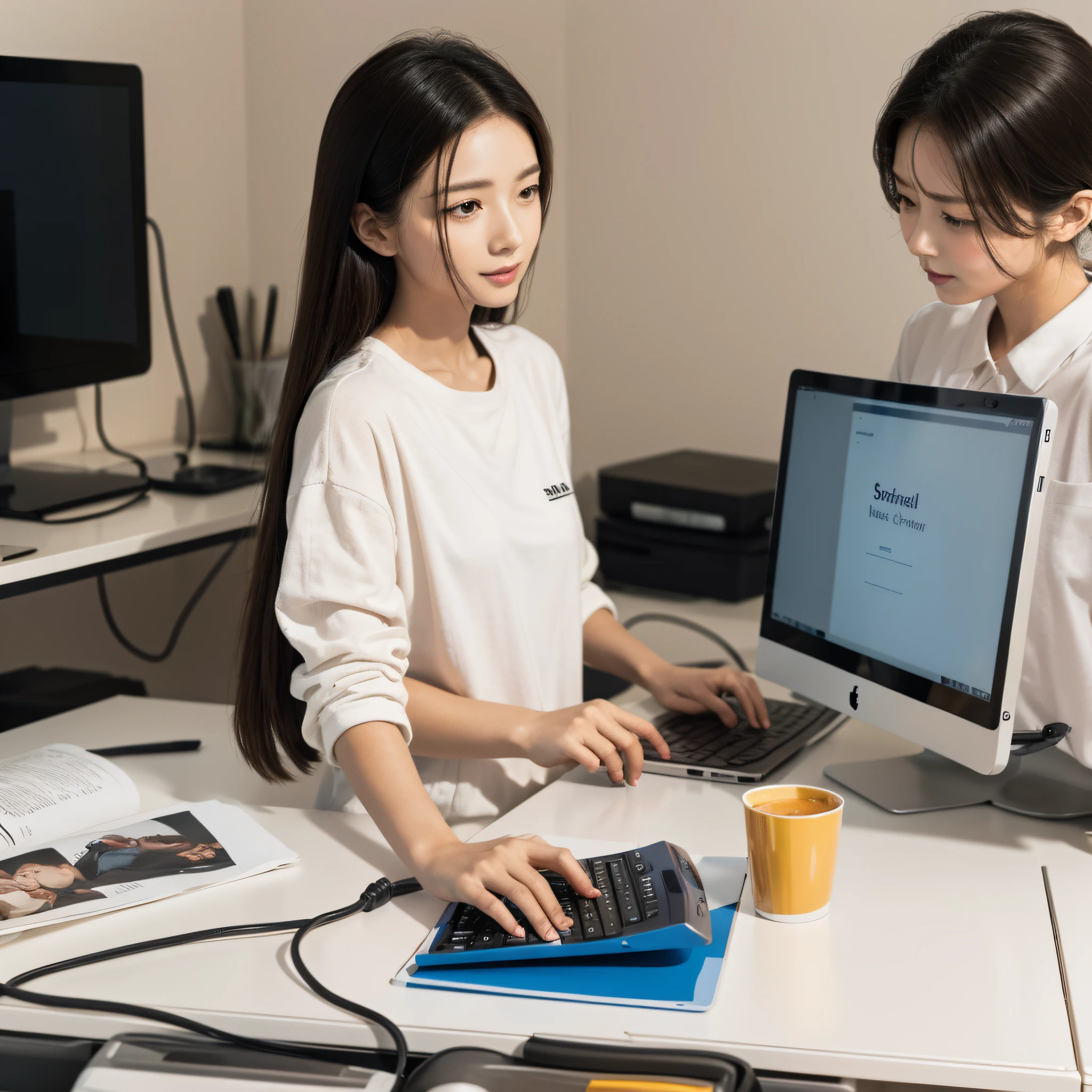 1 woman, installing software to personal computer