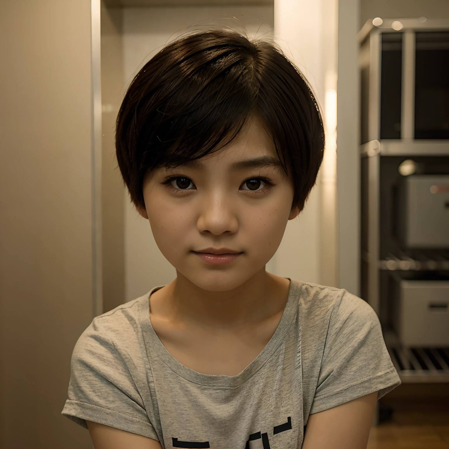 Chinese-Taiwanese-American girl with short fluffy hair