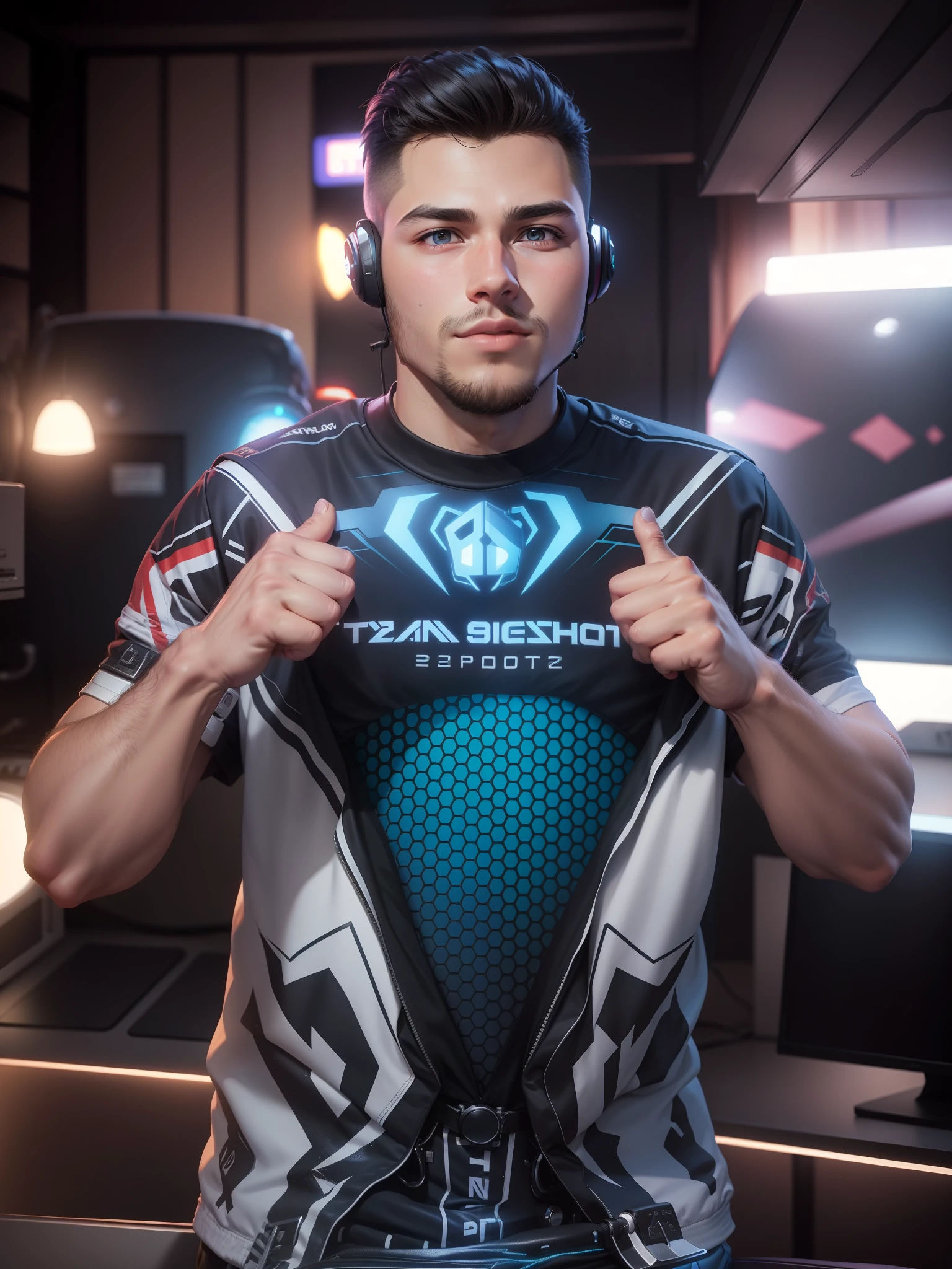 a man, 20 years old, gamer, streamer, he's using a headset, pov, 1990 anime style, high quality, 8k, vibrant colors