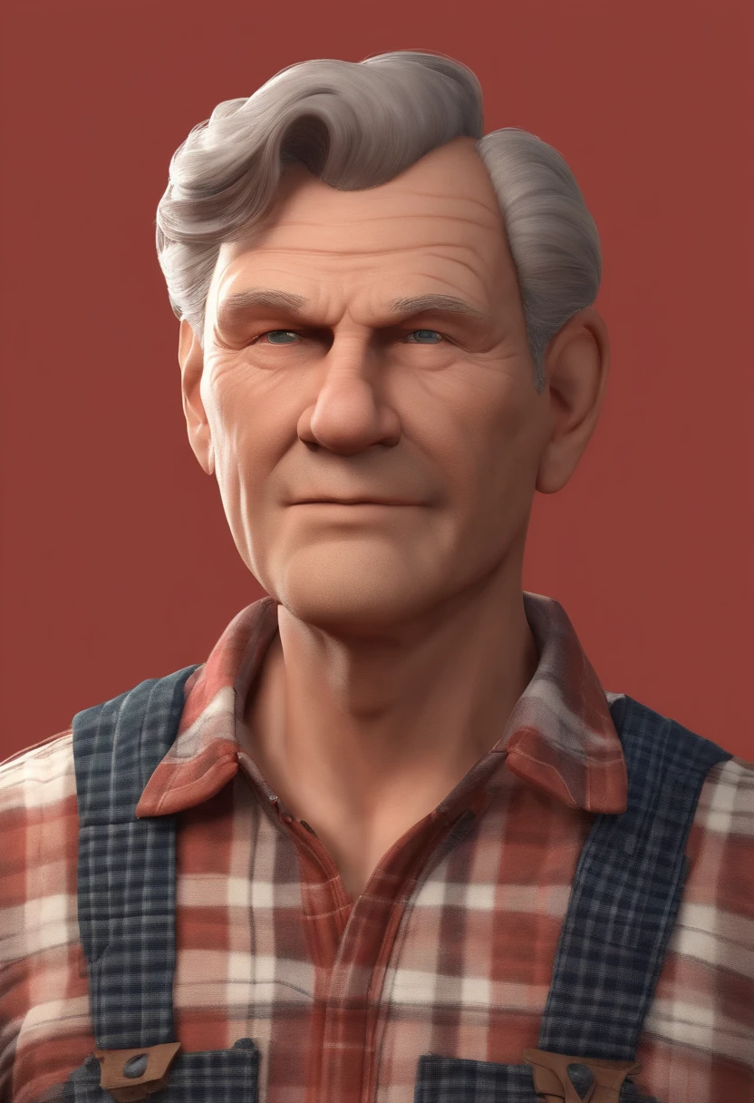 3dcharacter,(1man, Wrinkled face, aged man:1.2), __eyecolor__ Eyes, Blunt color__Hair - Male__, (Full body:1.2),Plaid shirt, overalls, Brown Work Boots, Simple background, masutepiece,Best Quality,(Light red gradient background:1.1)