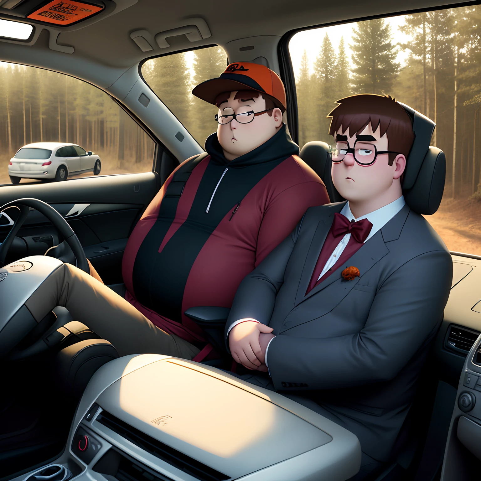 Peter griffin, Nissan, driving, lean , hut, forest , dark ,hollaween