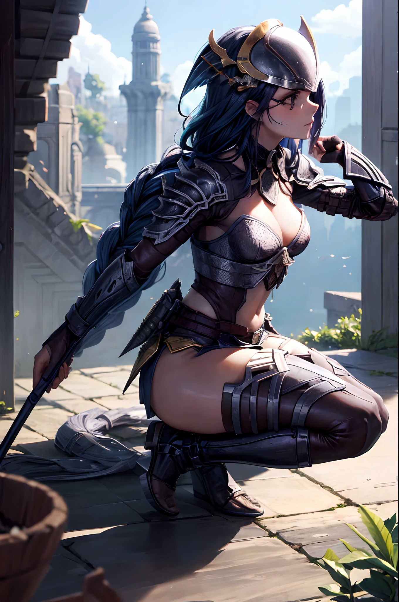 obra-prima, melhor qualidade, Mulher vestindo armadura completa do Depredador do filme, corpo completo detalhado, Predator Biomascara, qualidade 16k, Kinematic, sombras no corpo, ruins, Full scenario