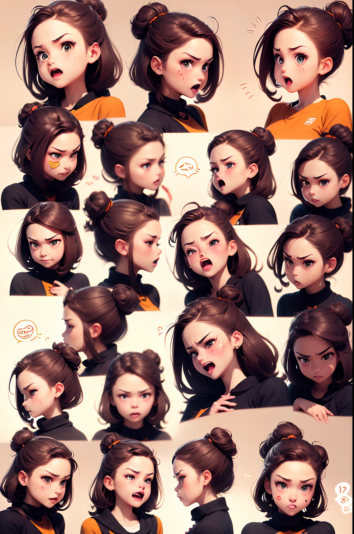 (Office worker, anime style character, Emoji pack), (bob hair girl:1.3),(emoji design sheet),Align arrangement, poses and expressions, (upper body),(Black strokes, Different emotions, various facial expressions), (multiple expressions of the same character:1.6),(masterpiece, best quality, highly detailed, high-resolution illustration:1.2), (sad, happy, having fun, exhausted, big laugh, Angry, doubt, cute, wait, hurry)
