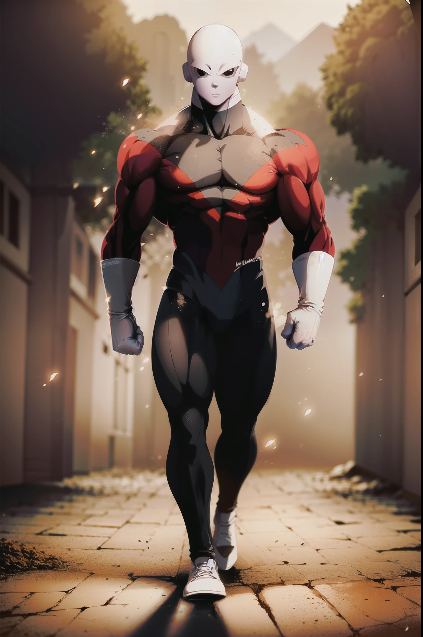 ((Jiren)), ((obra-prima, melhor qualidade)), (complex lighting), sozinho, 1st grade, corpo inteiro, Jiren, luvas brancas, Bodysuit, musculoso, bald light particles, dust particles, caminhando, ((obra-prima, melhor qualidade)), (complex lighting), sozinho, 1st grade, corpo inteiro, Jiren, luvas brancas, olhos pretos, Bodysuit, musculoso, careca