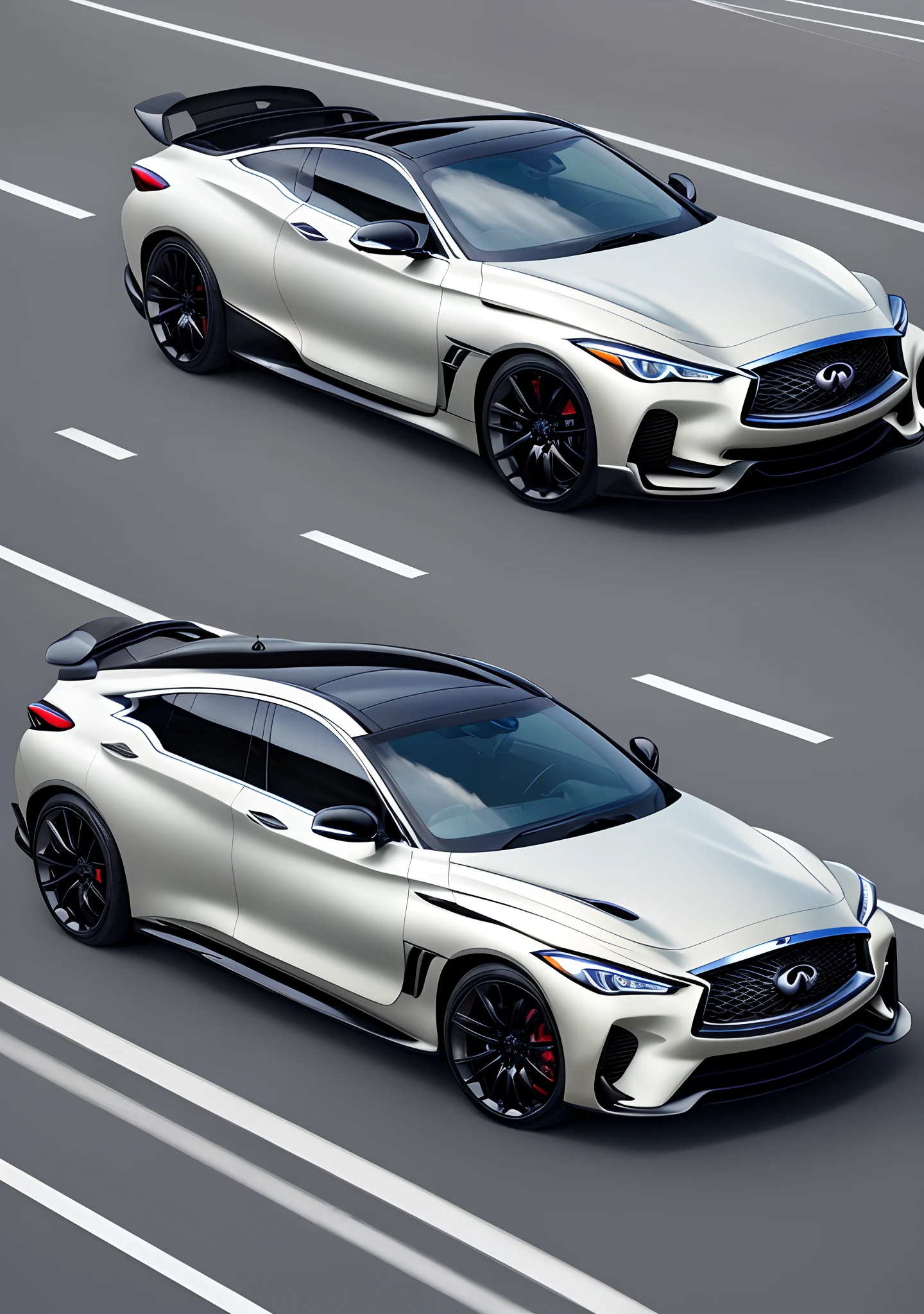 conceive an automobile design combining Infiniti QX design and Perana z-one design
