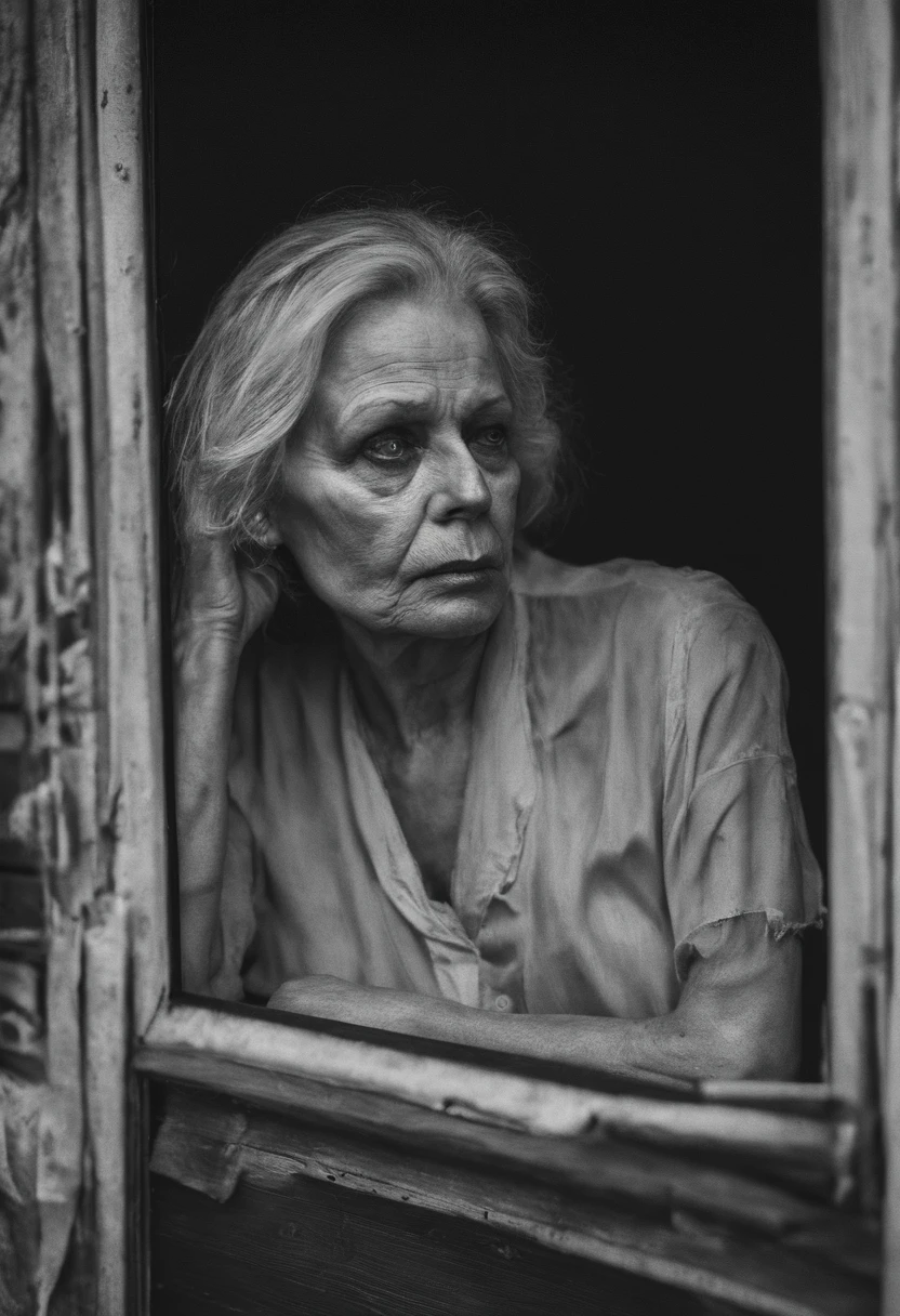 A_((short))_female, shoulder_length_hair, ((bad_health)), out_of_shape, thinning_blonde_hair, 60_years_old, some_wrinkles, small_nose, small_mouth, ((bulging_eyes)), sitting_on_a porch_in_front_of_her_trailer, holding_a_coctail