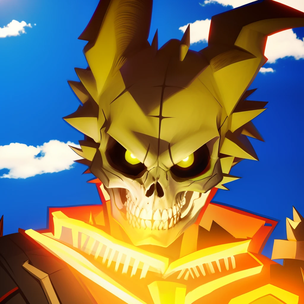 skeleton head with pointy ears and sharp teeth
