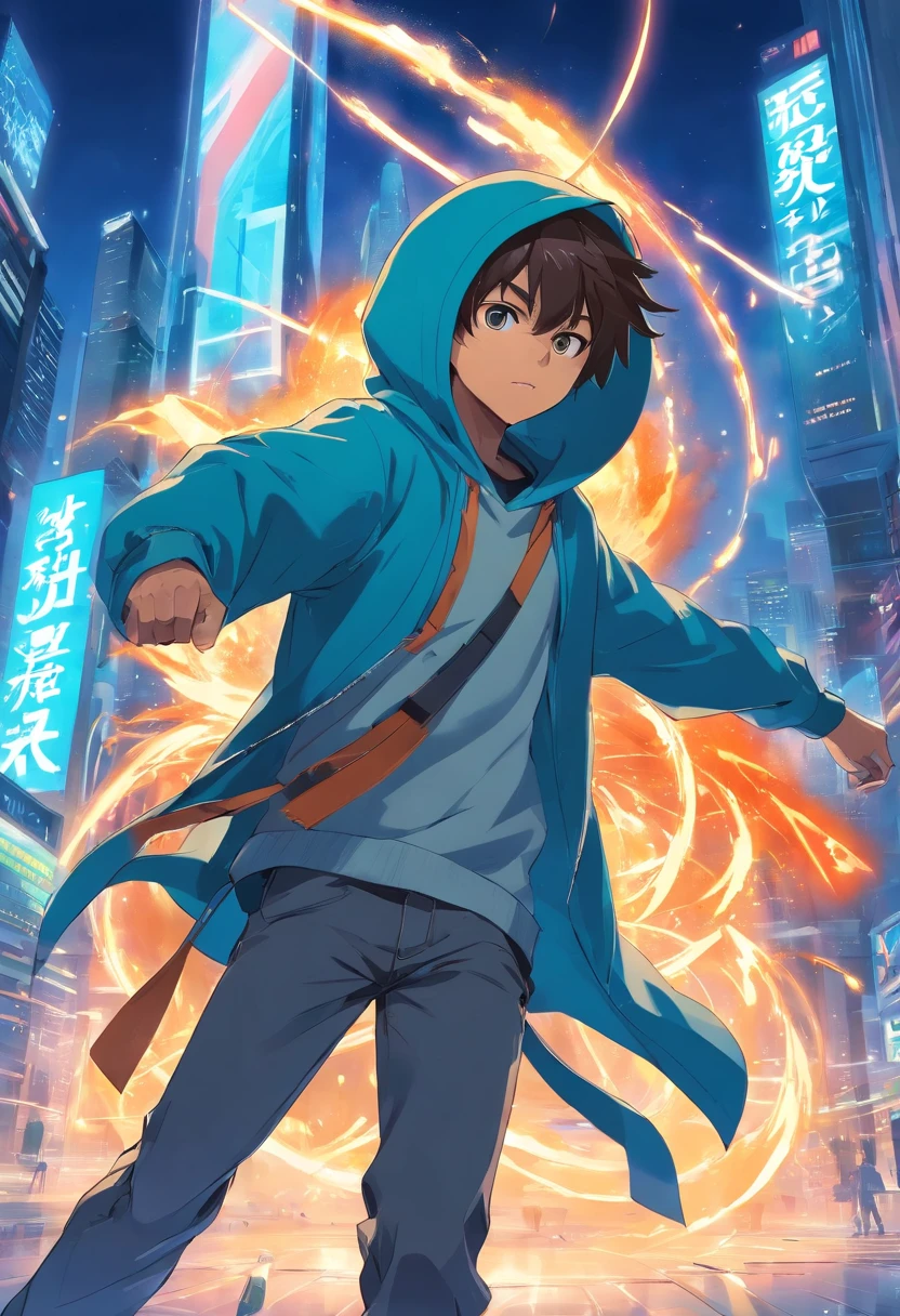 Hooded Boy And Fighting Pose With Futuristic Mask