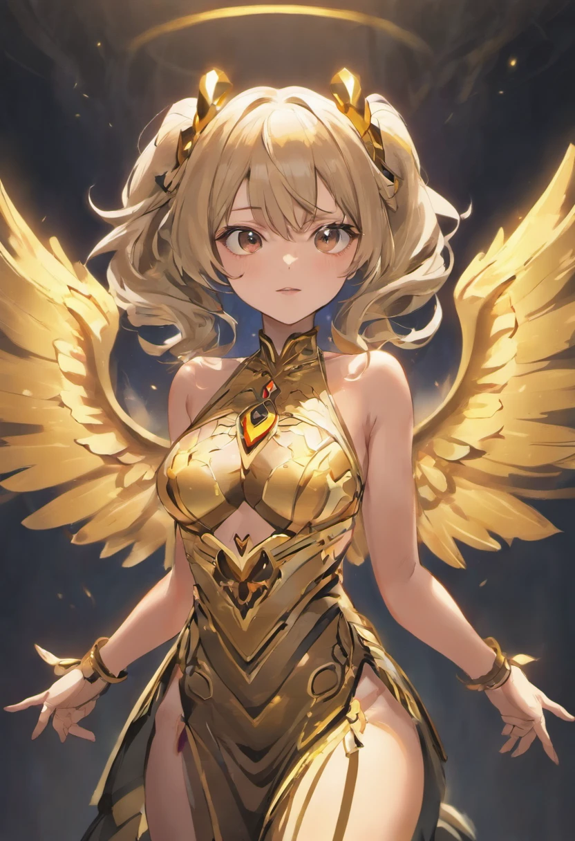 (best quality,4k,8k,highres,masterpiece:1.2), ultra-detailed, (realistic,photorealistic,photo-realistic:1.37), mature ebony-skinned female with long flowing silver hair, wearing a gilded form-fitting dress, curvy, thicc, has large black demon wings, has demonic horns, alluring gaze, portraits, seductive grin