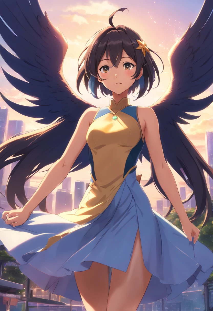 (best quality,4k,8k,highres,masterpiece:1.2), ultra-detailed, (realistic,photorealistic,photo-realistic:1.37), mature ebony-skinned female with long flowing silver hair, wearing a gilded form-fitting dress, curvy, thicc, has large black demon wings, has demonic horns, alluring gaze, portraits, seductive grin