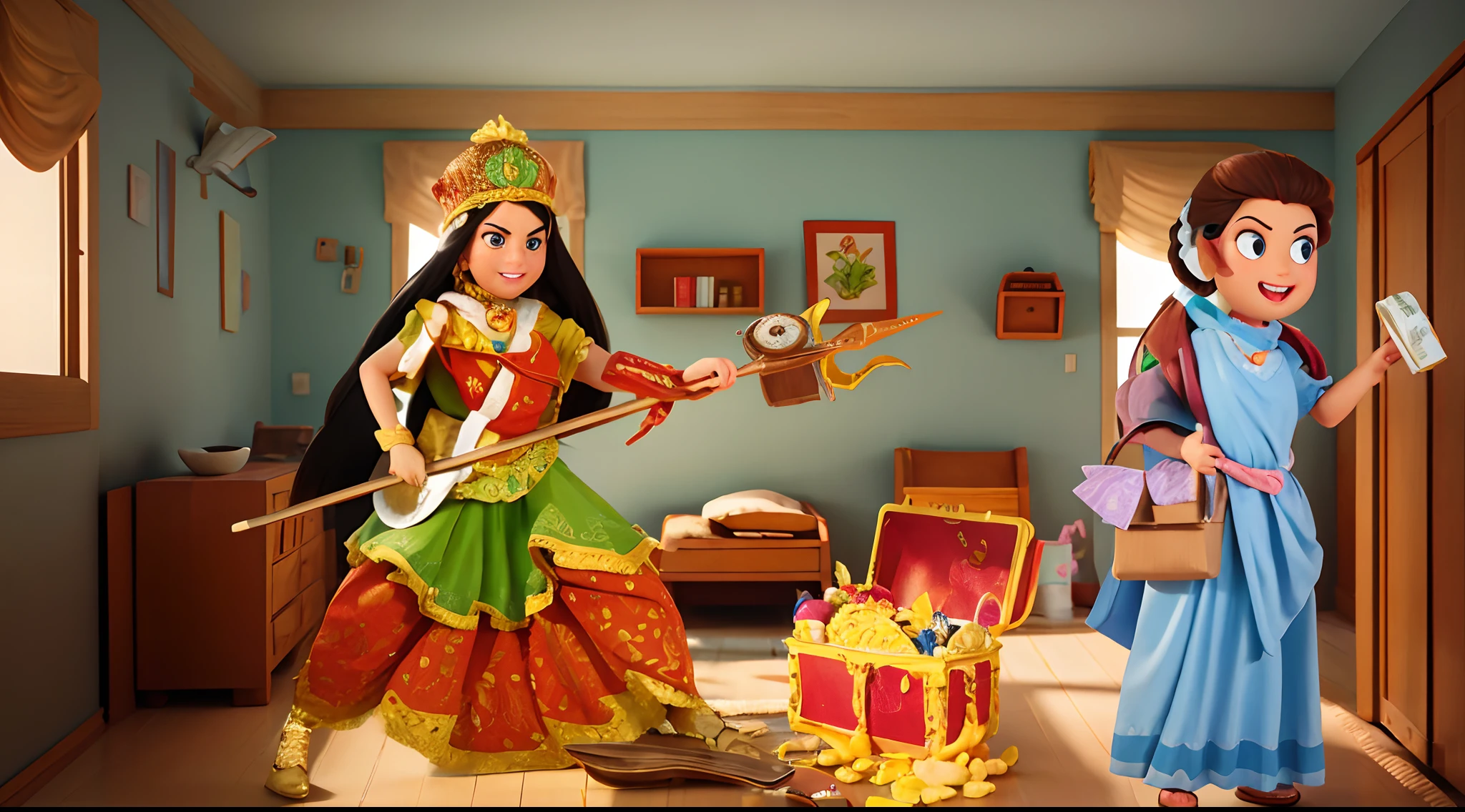Make this image into high quality realistic cartoon, change background into cartoon background, beautiful face ,